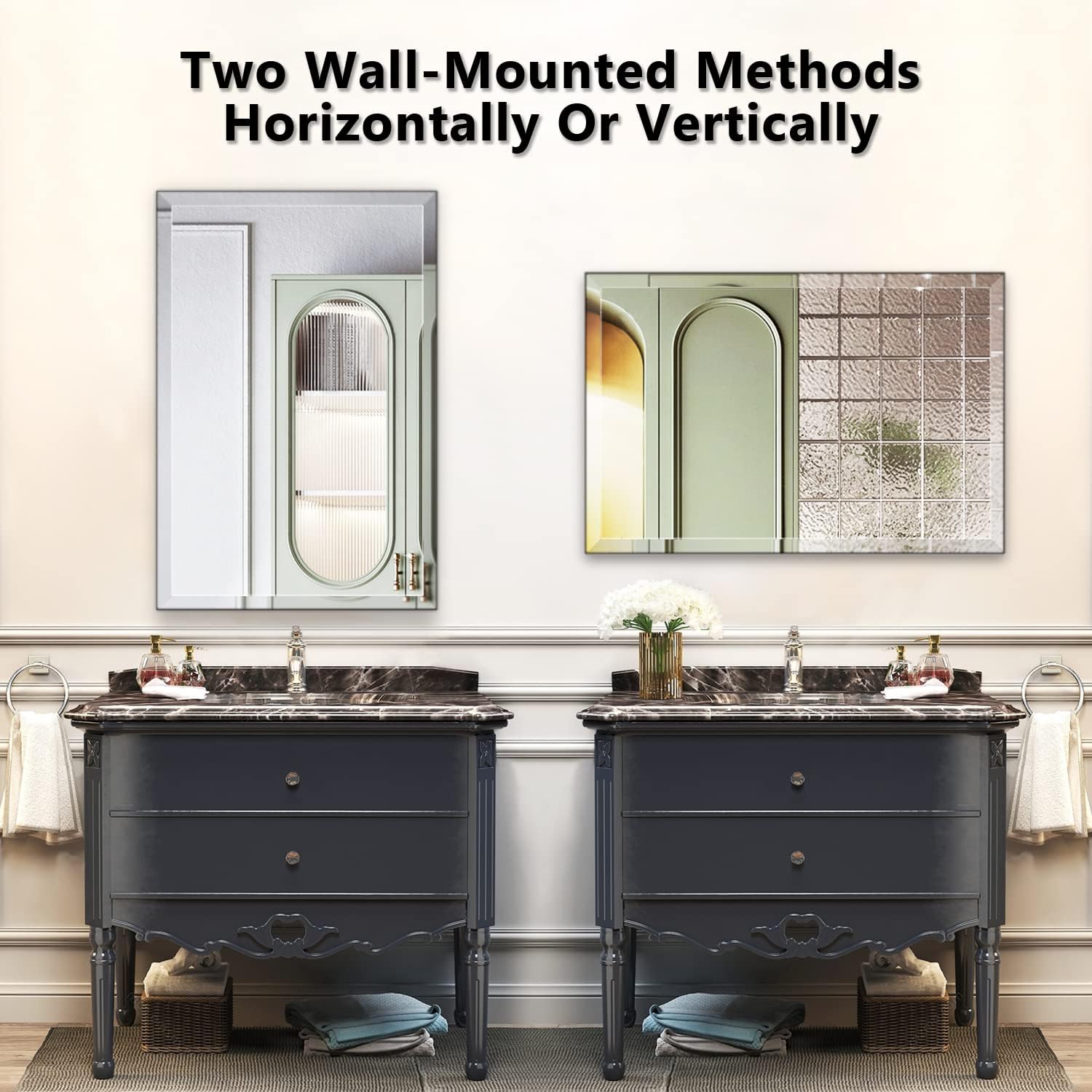 Umzodo Espejo de pared rectangular sin marco de 24 x 36 pulgadas con borde biselado de 1 pulgada para tocador de baño