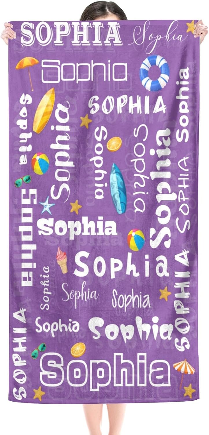 Toallas de playa personalizadas para niños, toallas de playa para adultos, toallas de playa de microfibra con monograma de 31.5 x 63 pulgadas,