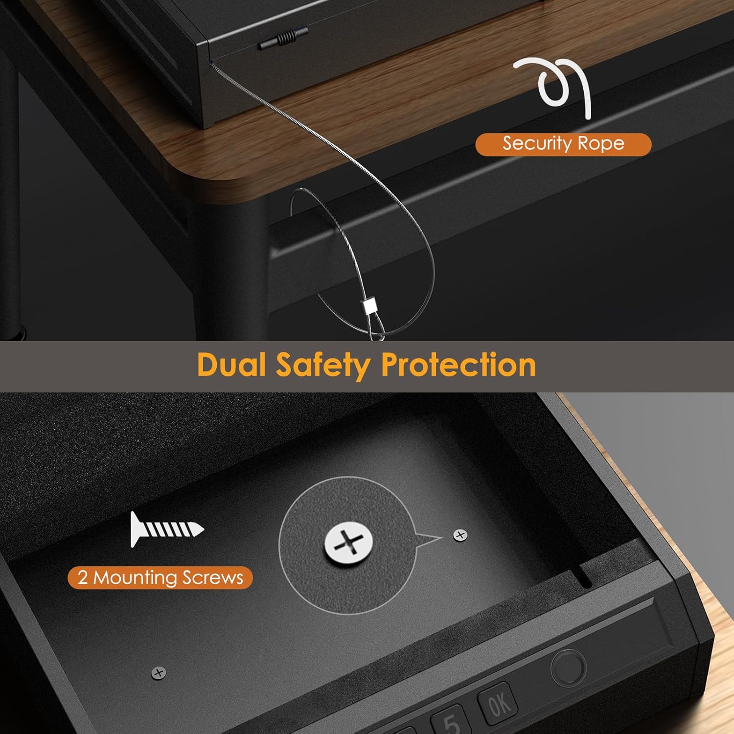 Gun Safe Biometric Handgun Safe, Fingerprint Pistol Safe 3-Ways Quick-Access Gun Safes for Pistols with Key and Keypad, Gun Lock Box for Pistols