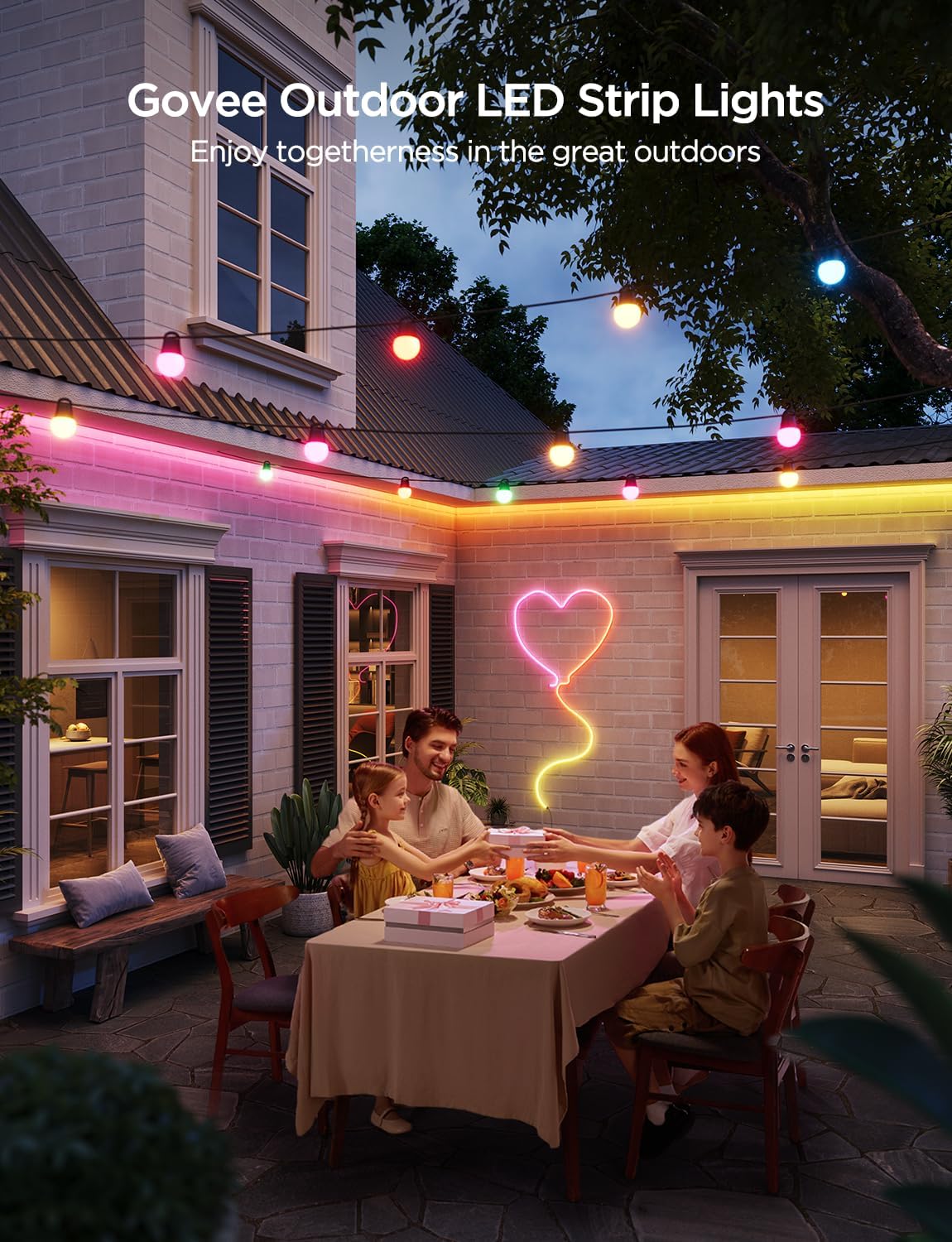 Govee RGBIC Pro – Tira de luces para exteriores con blanco cálido y frío, 32.8 pies, WiFi para exteriores, luces LED impermeables para exteriores,