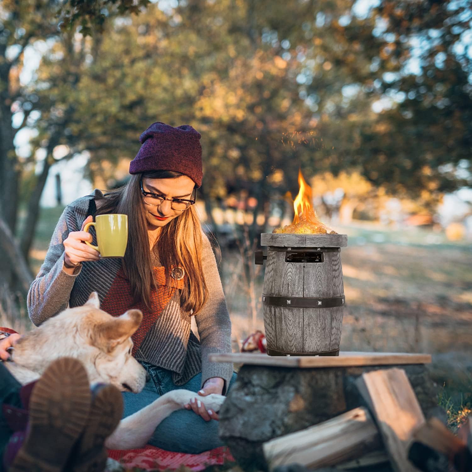Chimenea portátil de mesa de gas propano, cuenco de fuego sin humo para exteriores, 10 pulgadas, 10,000 BTU con certificación CSA para campamento,