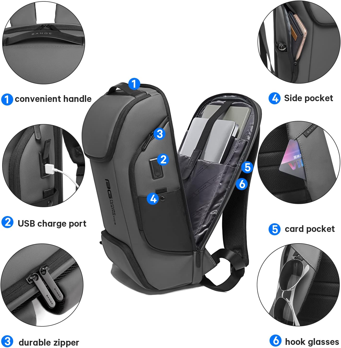 BANGE Mochila inteligente para computadora portátil de negocios que puede contener una mochila de viaje para laptop de 15.6 pulgadas, bolsa de