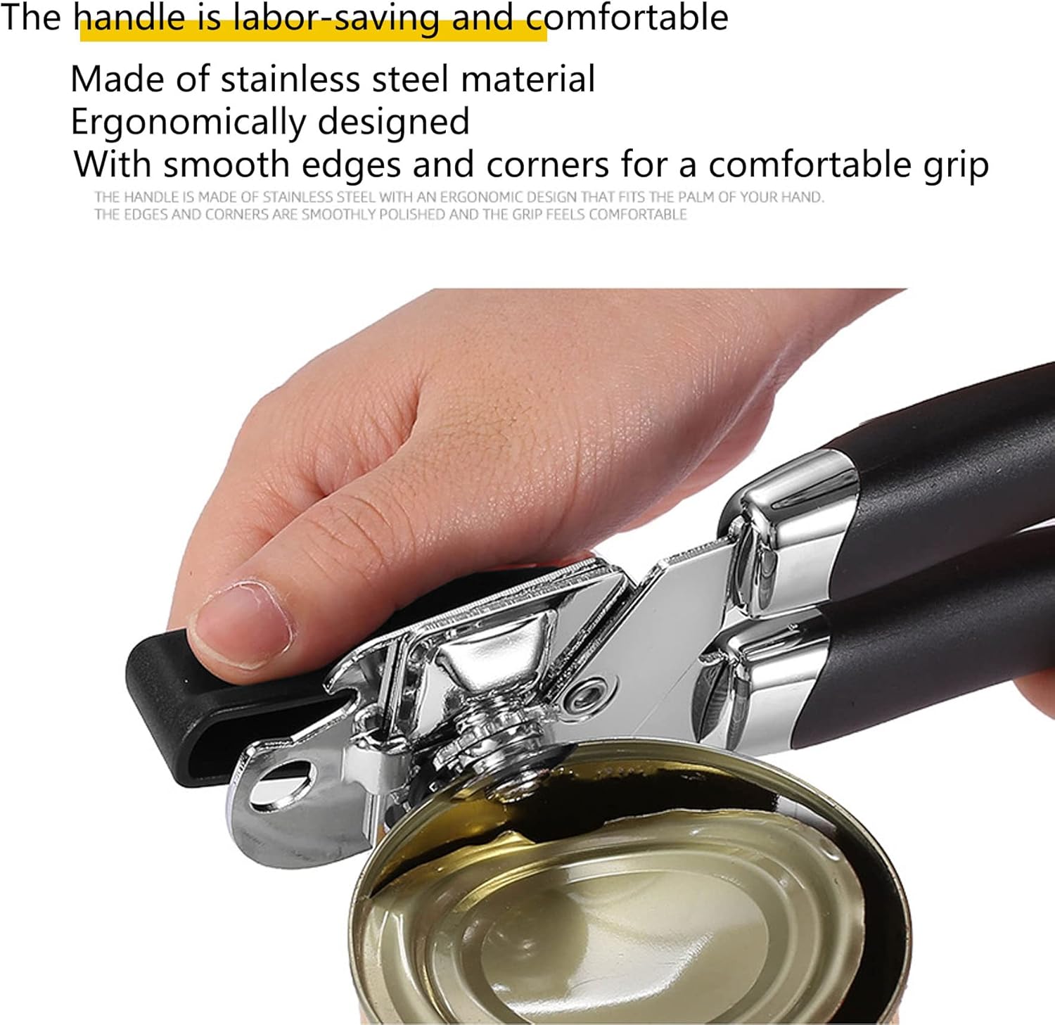 Abrelatas con imán, abrelatas manual, abrelatas de mano con borde liso de hoja afilada, abrelatas de mano con perilla grande que ahorra esfuerzo,
