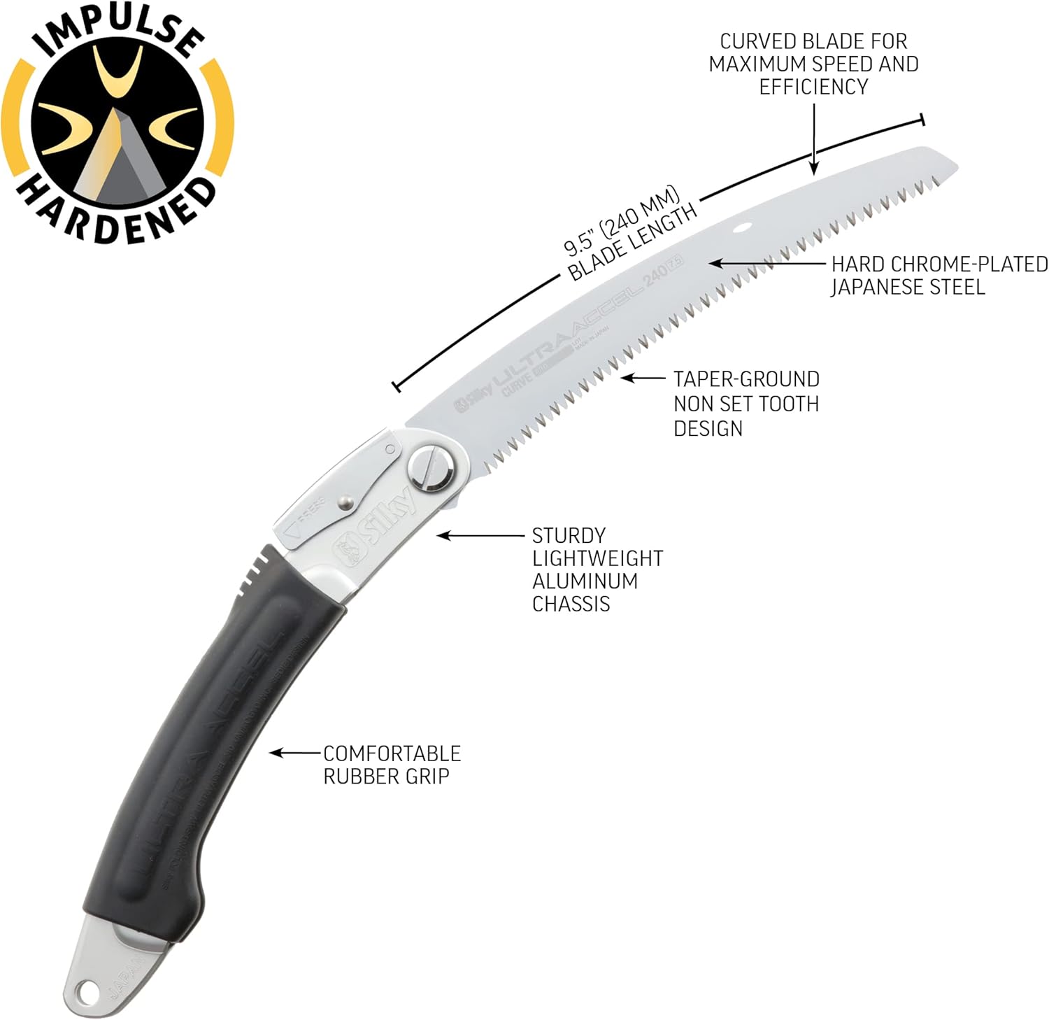 Silky Ultra Accel Professional – Sierra plegable curvada (9.449 in, dientes grandes) (446-24)