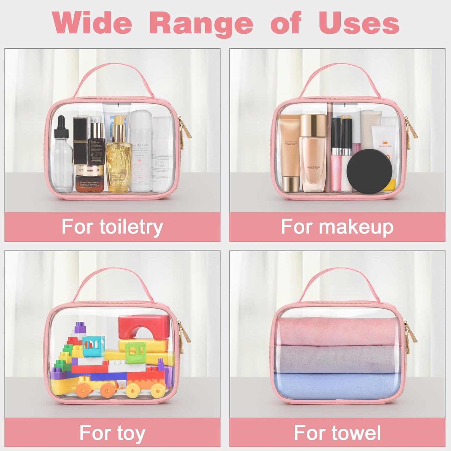 Wedama Bolsa de aseo aprobada por la TSA, paquete de 2 bolsas de maquillaje transparentes con asas, bolsas de aseo transparentes de tamaño de cuarto