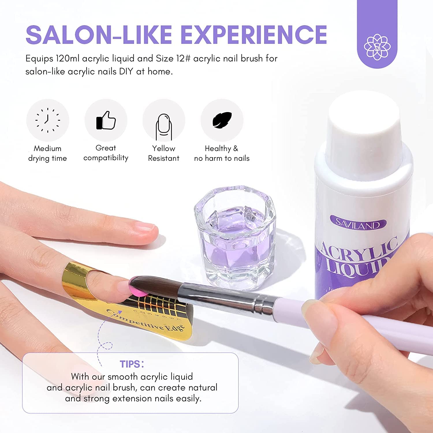Saviland Kit de uñas acrílicas con taladro y pegamento para uñas, 3 colores de polvo acrílico y líquido, juego de pinceles de uñas acrílicas, juego