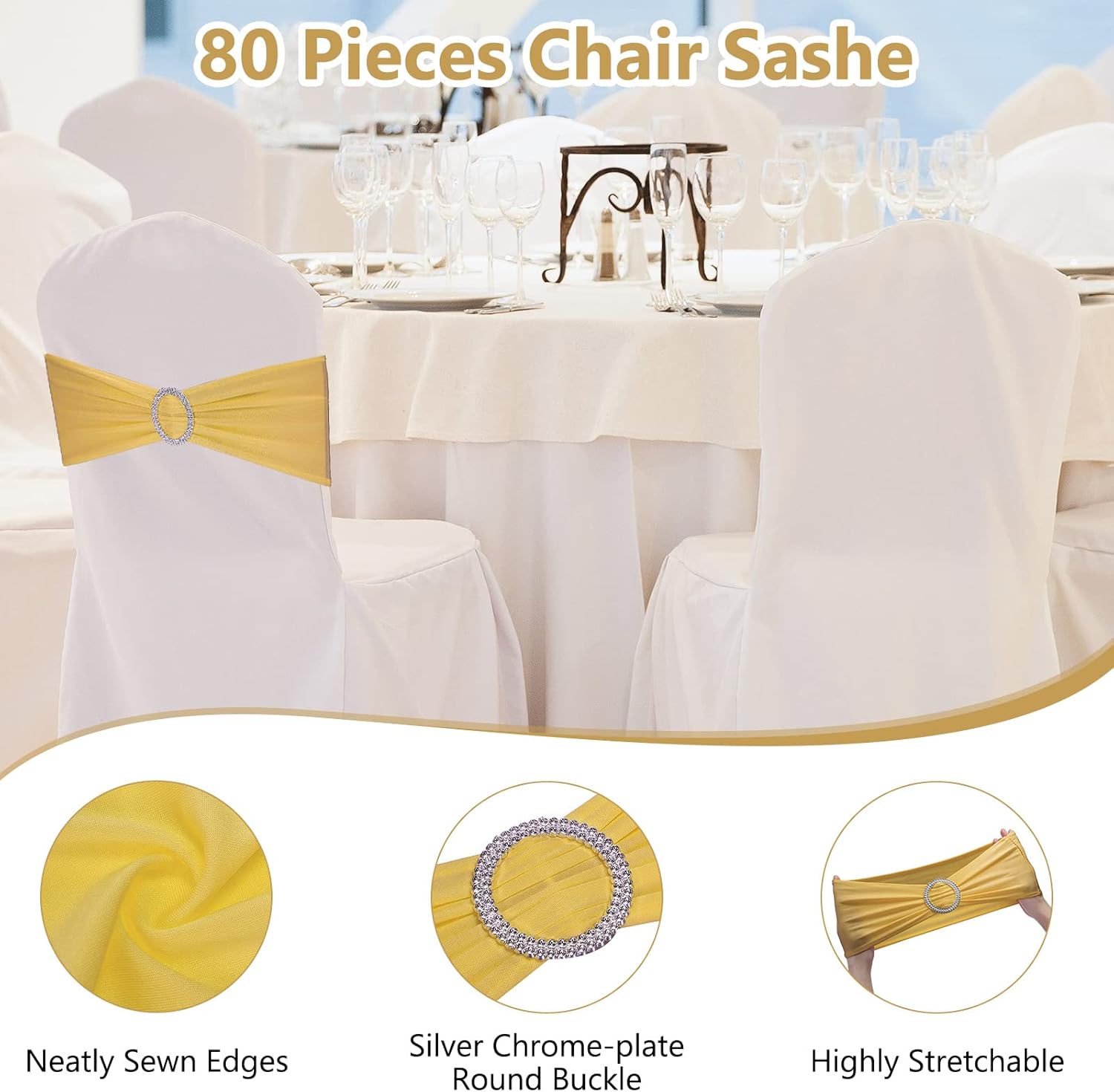 80 cintas elásticas para silla, lazos para silla, bandas elásticas de elastano con hebilla para boda, hotel, banquete, fiesta de cumpleaños,