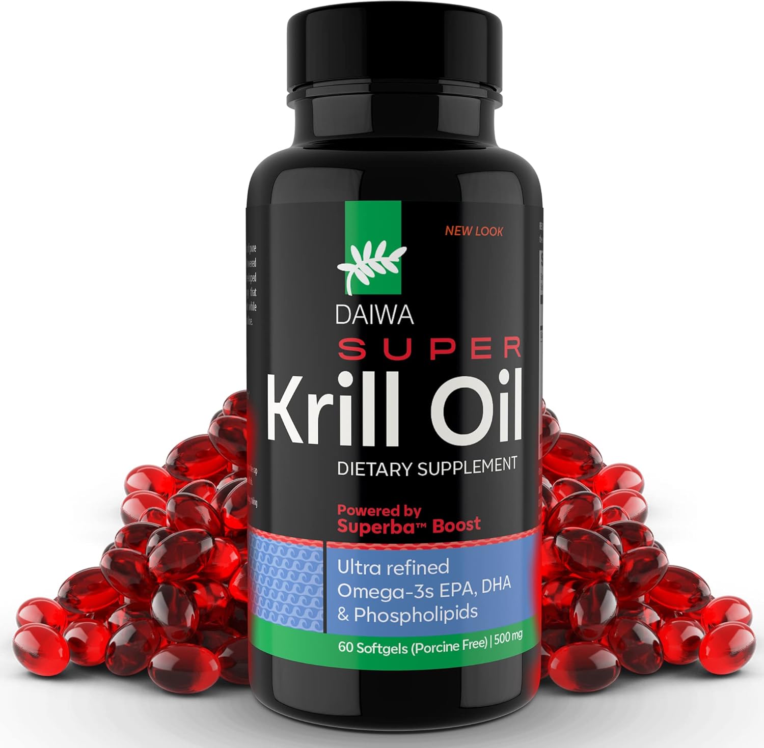 Daiwa Super Krill Oil 1000mg cápsulas blandas con Superba Boost – Suplemento EPA DHA Omega 3 6 9 con astaxantina para la salud de las