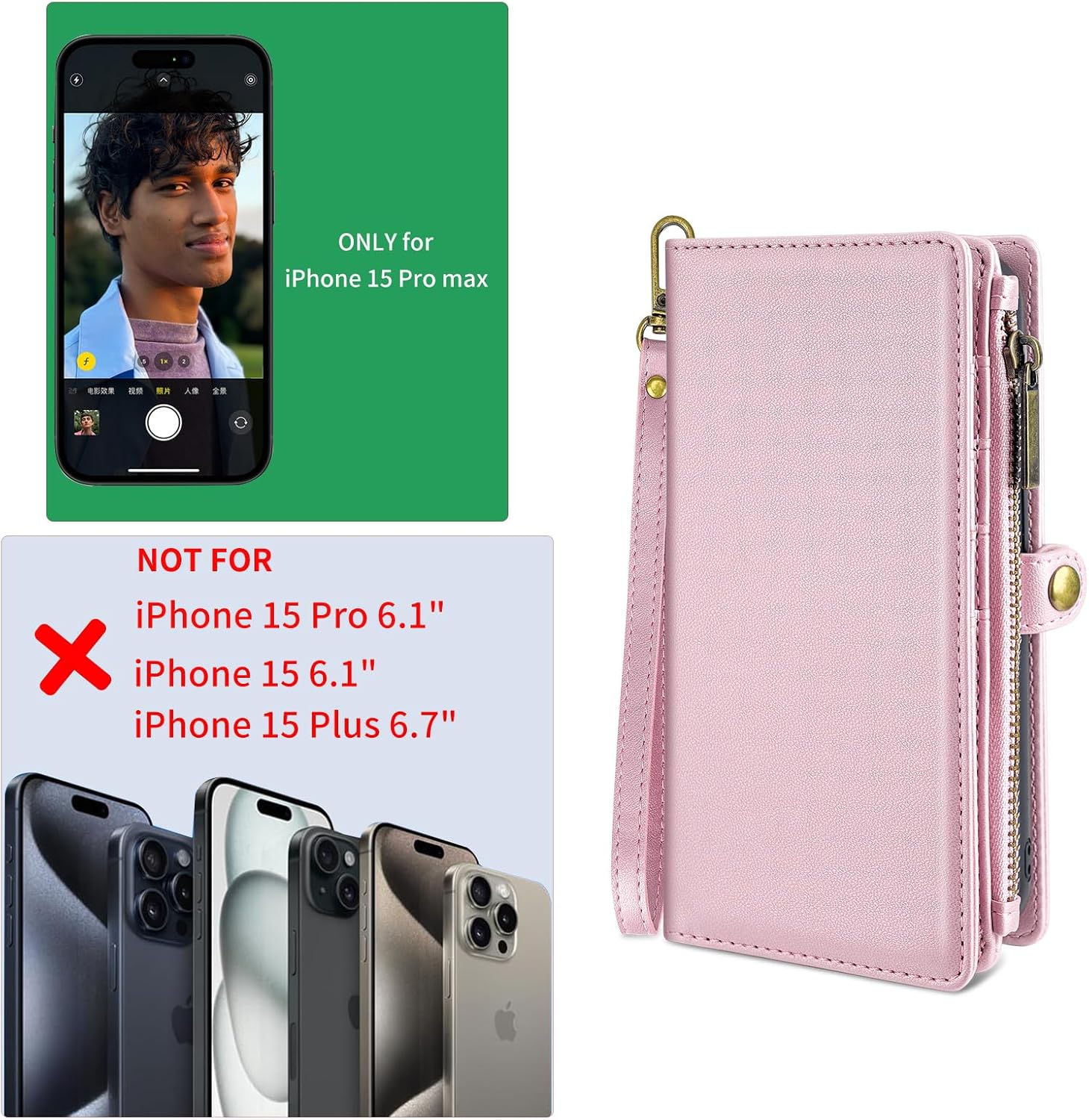 MInCYB Funda tipo cartera para iPhone 15 Pro Max con tarjetero (12 ranuras para tarjetas), funda de piel sintética para mujeres y hombres, carga