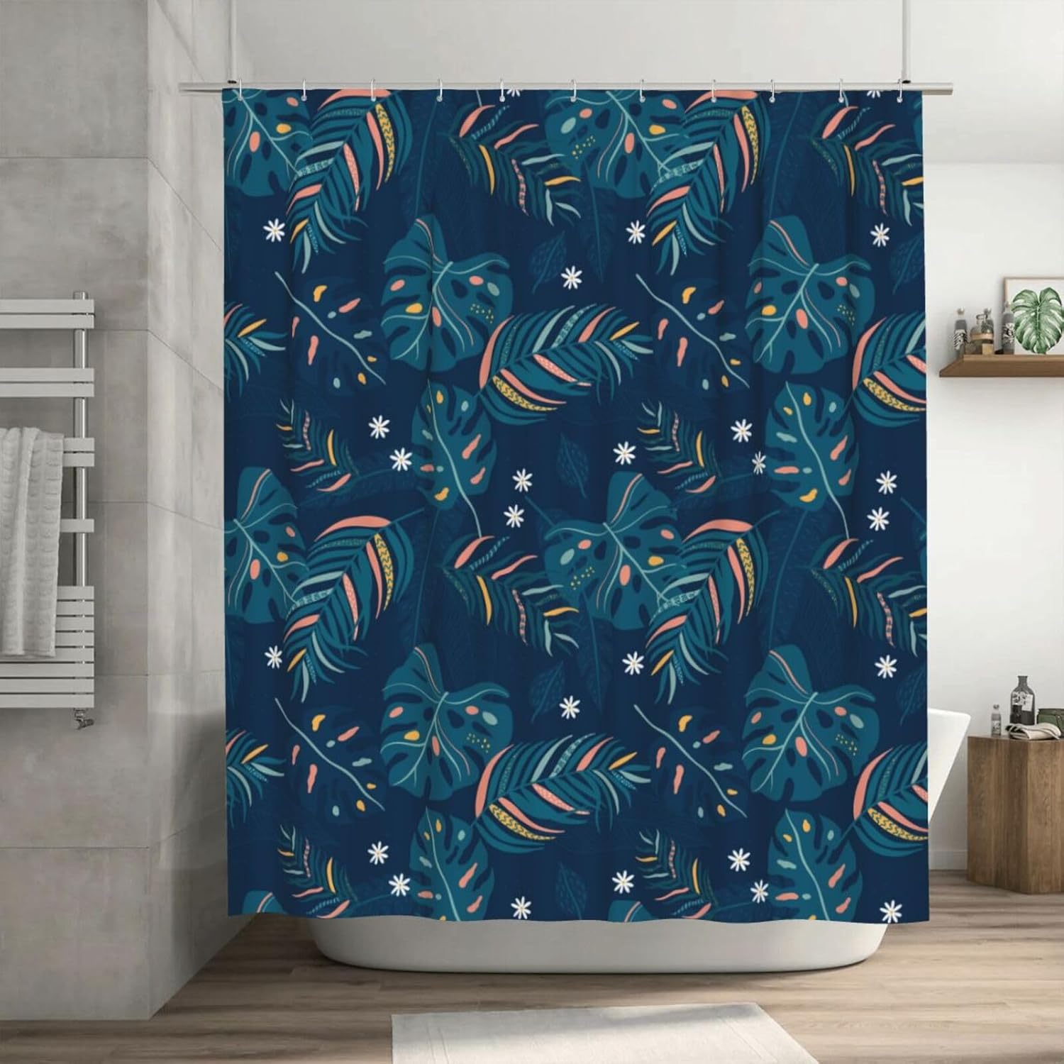 Cortina de ducha de plástico con hojas tropicales, 72 x 72 pulgadas, cortinas de ducha extra largas para baño, juego de cortinas de baño con