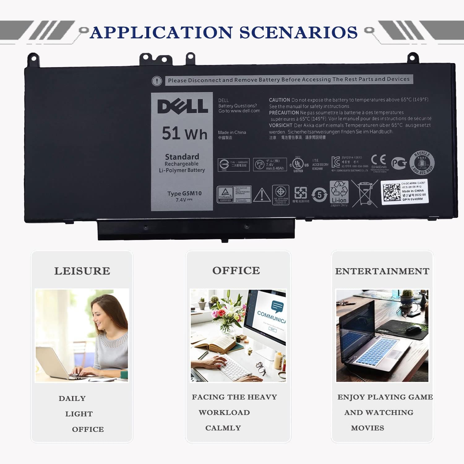 DELL G5M10 – Batería para portátil Dell Latitude 14 E5450 5450 Dell Latitude 15 E5550 5550 Series Notebook 15.6 pulgadas G5M10 0WYJC2 8V5GX R9XM9