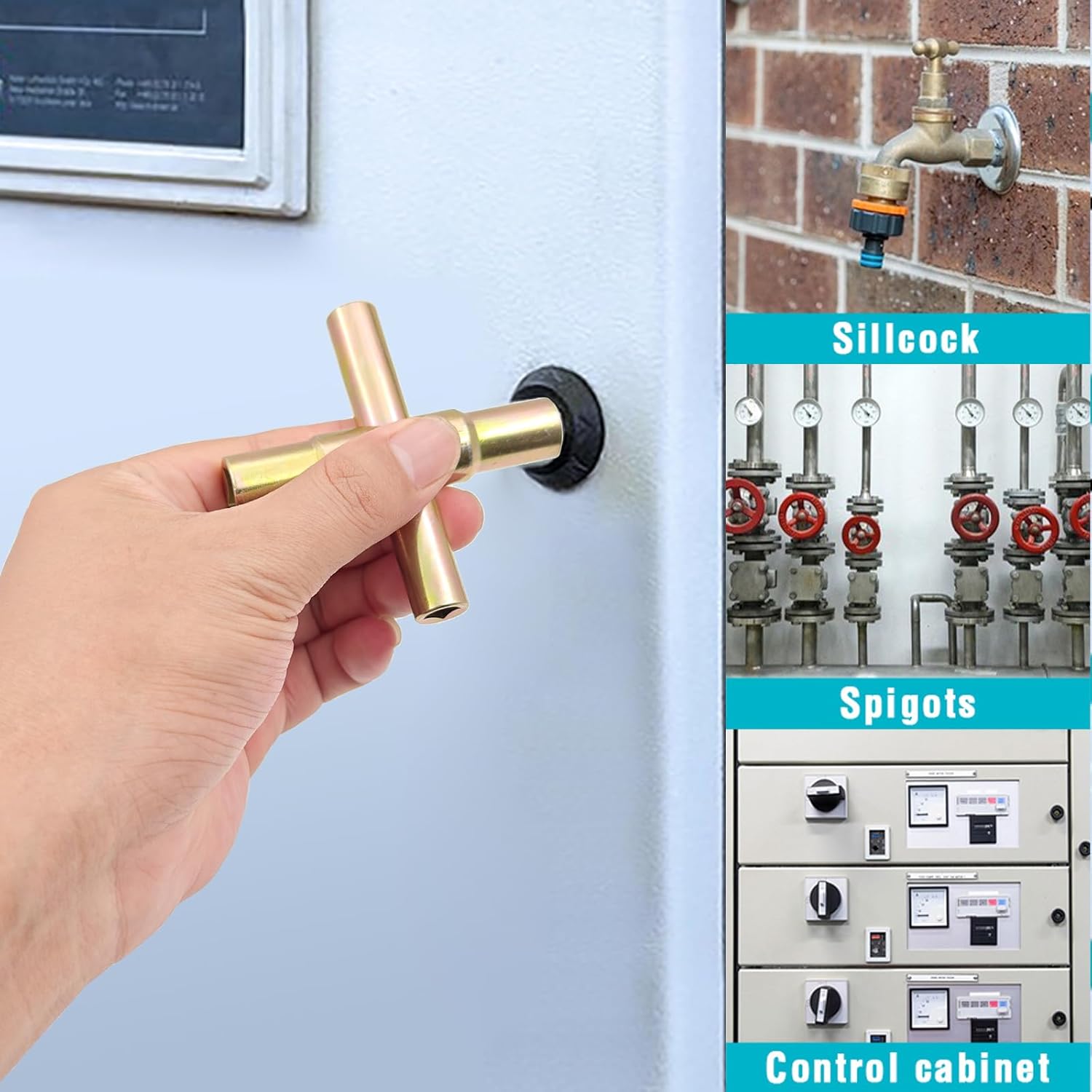 Llave multifuncional amarilla de 4 vías, llave cruzada de acero, llave de apertura universal, plomeros, electricistas, herramienta para medidor de