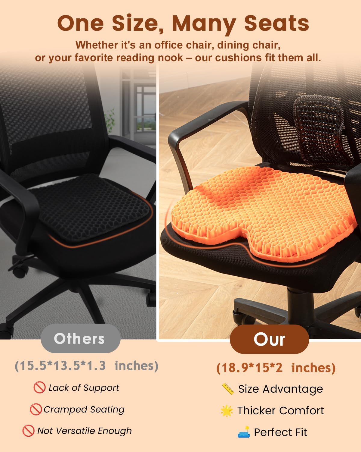 XSIUYU Cojín de gel, cojín de asiento para silla de escritorio, cojín de silla para dolor de espalda, cojín de coxis, cojín de silla de oficina,