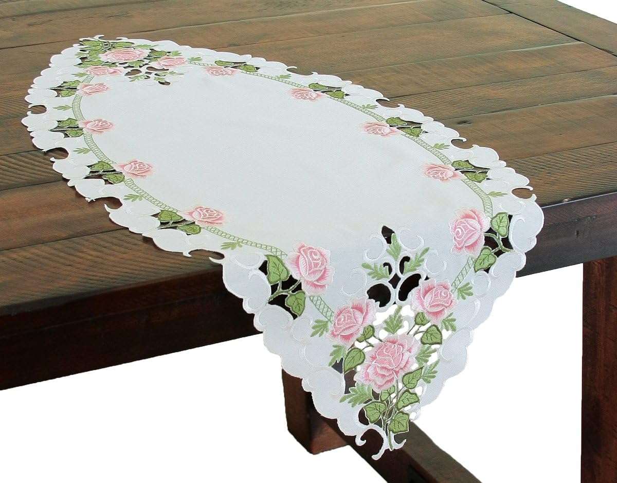Xia Home Fashions Camino de mesa de primavera bordado de rosas de verano, 16 x 34 pulgadas