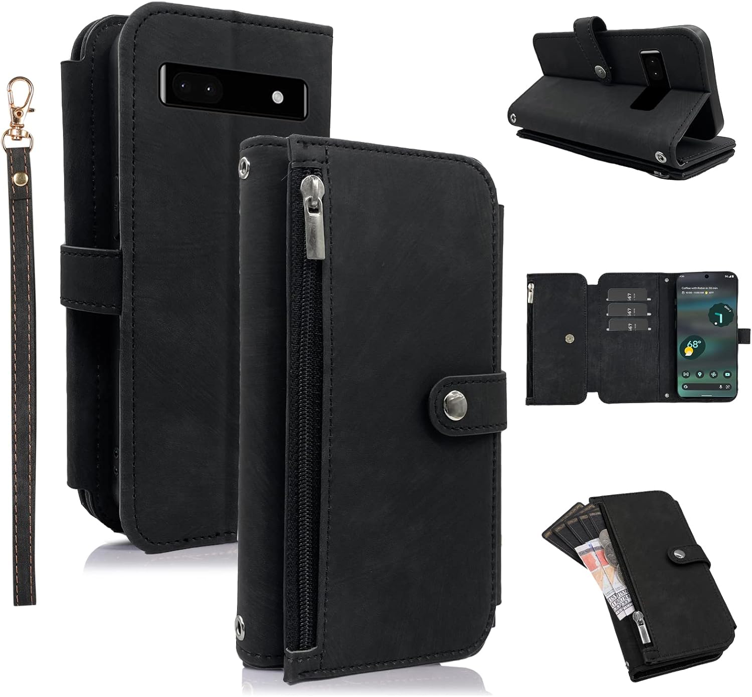 Furiet Funda tipo cartera compatible con Google Pixel 6A 5G 2022 con 9 ranuras para tarjetas, de cuero retro, tarjetero con tapa para tarjetas de