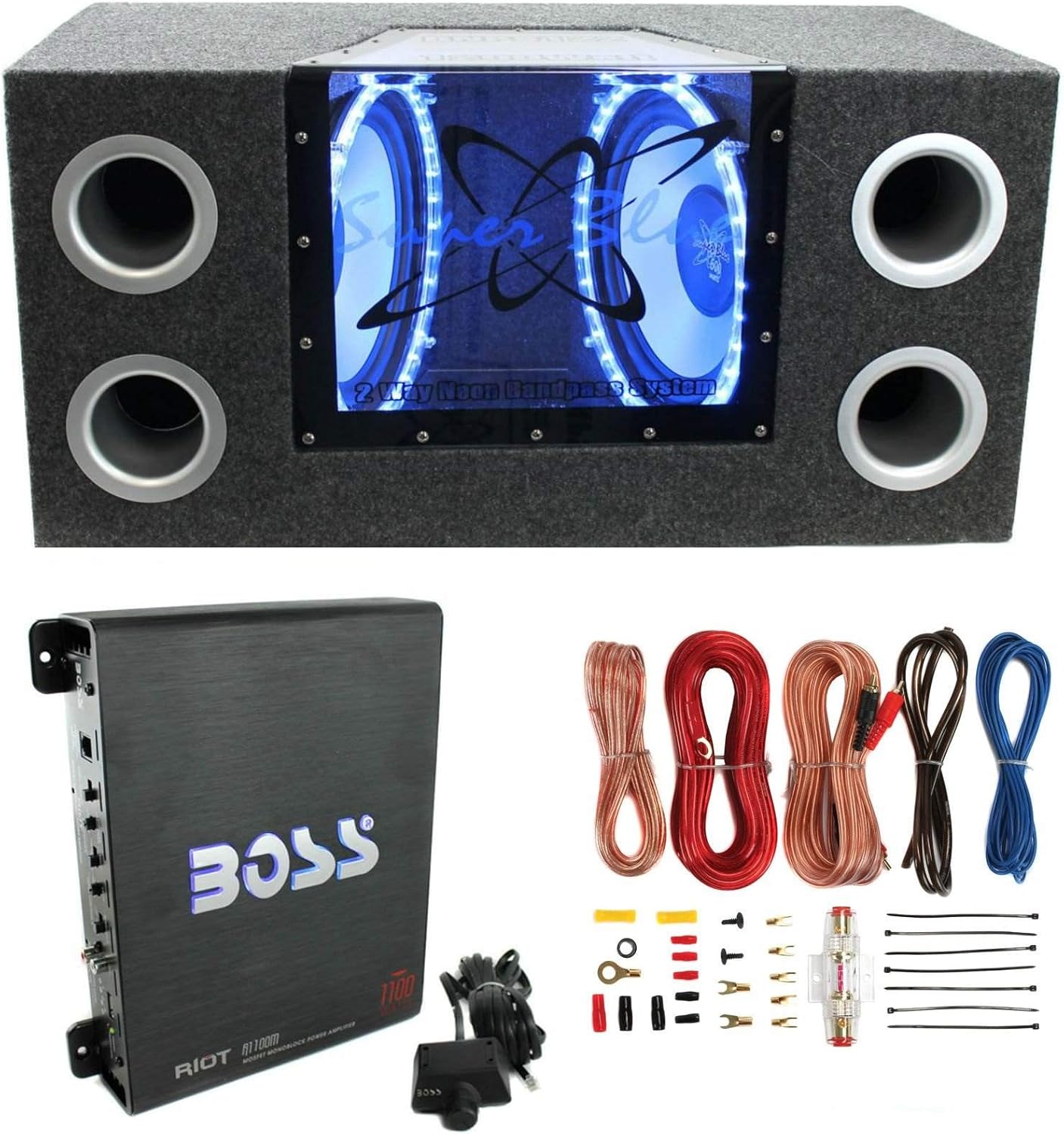 Pyramid BNPS102 – Altavoces dobles para automóvil de 10 pulgadas y 1000 W con iluminación de acento neón y 4 impedancia OHM, caja de subwoofer,