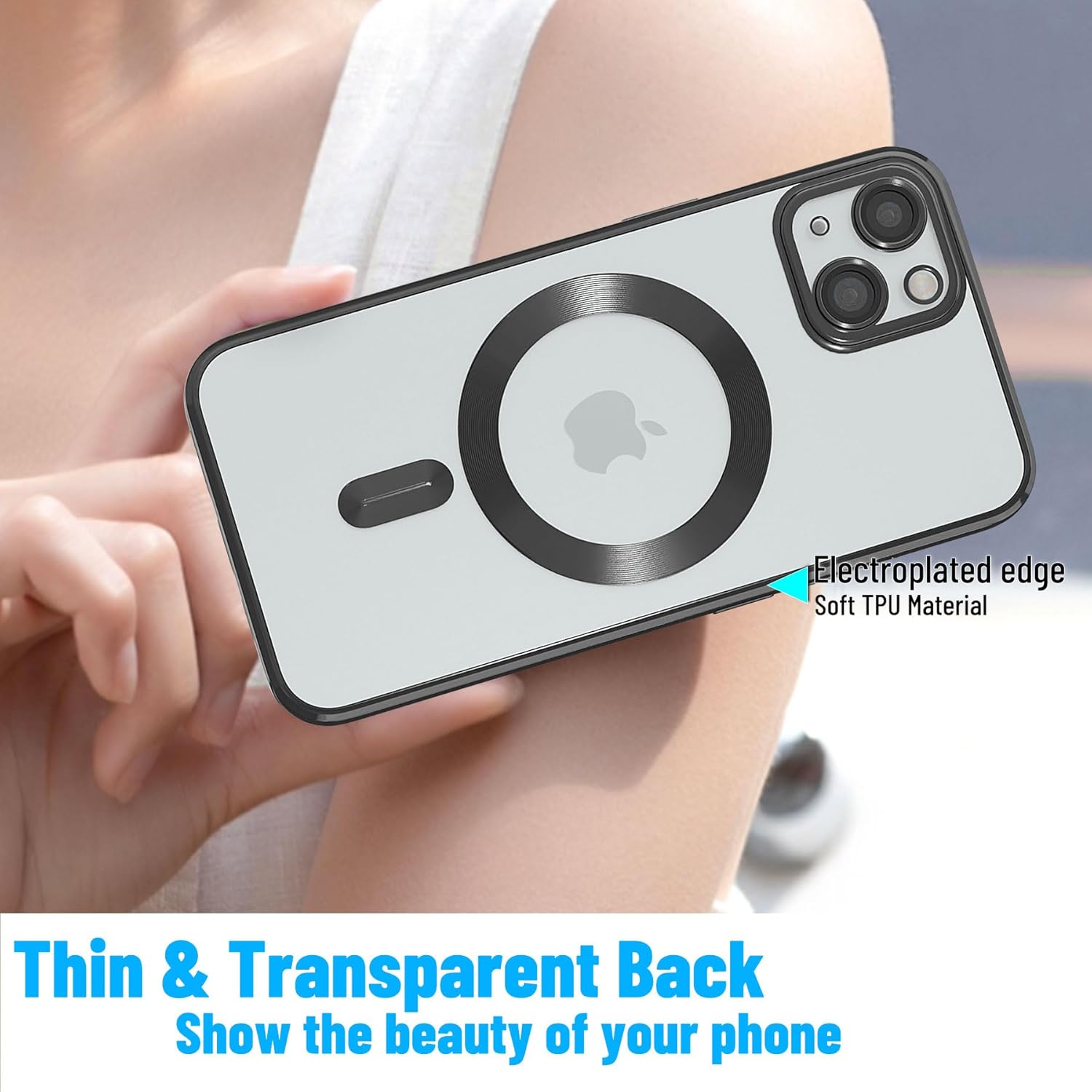 Funda magnética para iPhone 15, galvanizada transparente, delgada, para iPhone 15 (6.1 pulgadas), con película protectora de pantalla, a prueba de