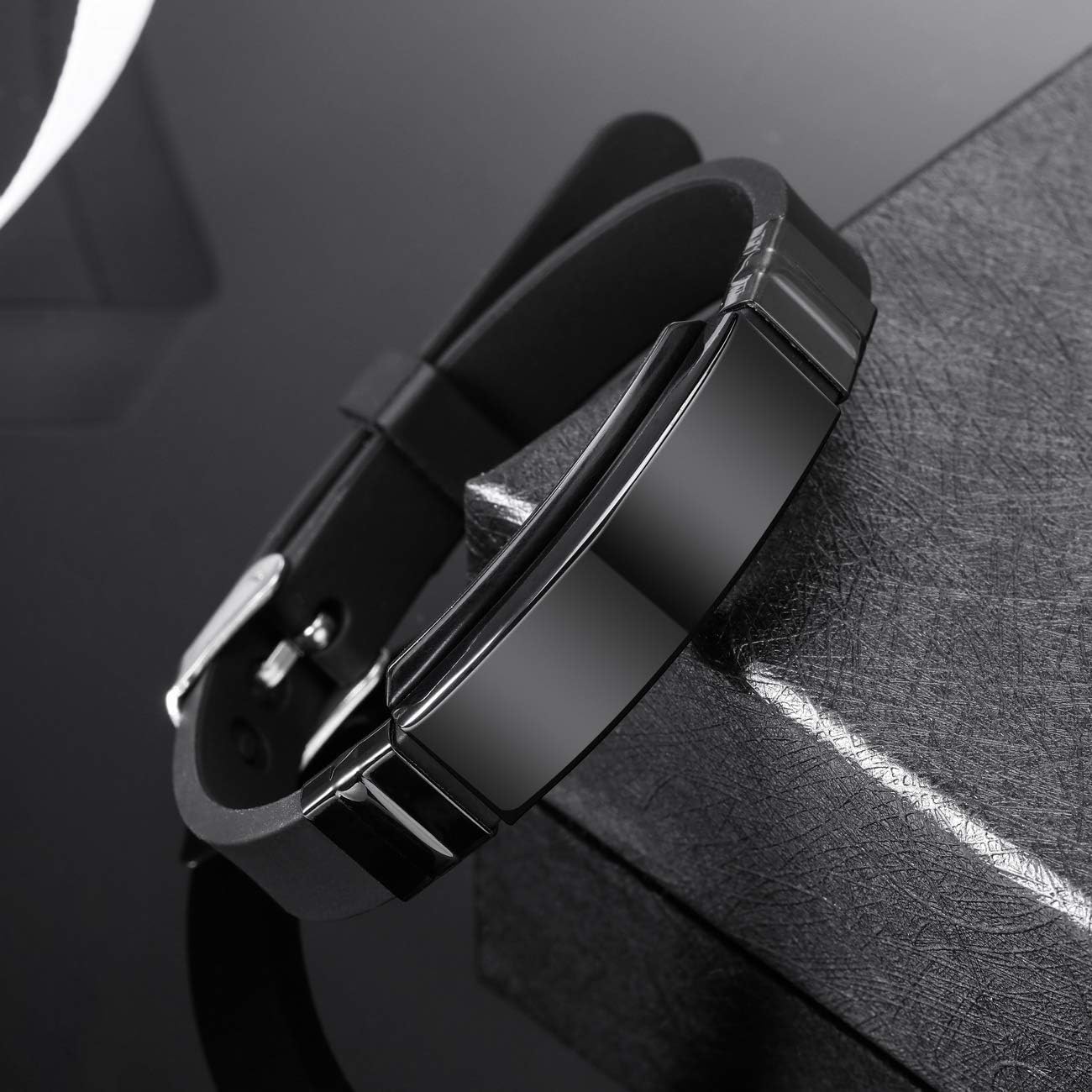 MOWOM Medical – Pulsera de silicona con grabado personalizado, con identificación, alerta médica, pulsera ajustable para hombres, mujeres, niños, de