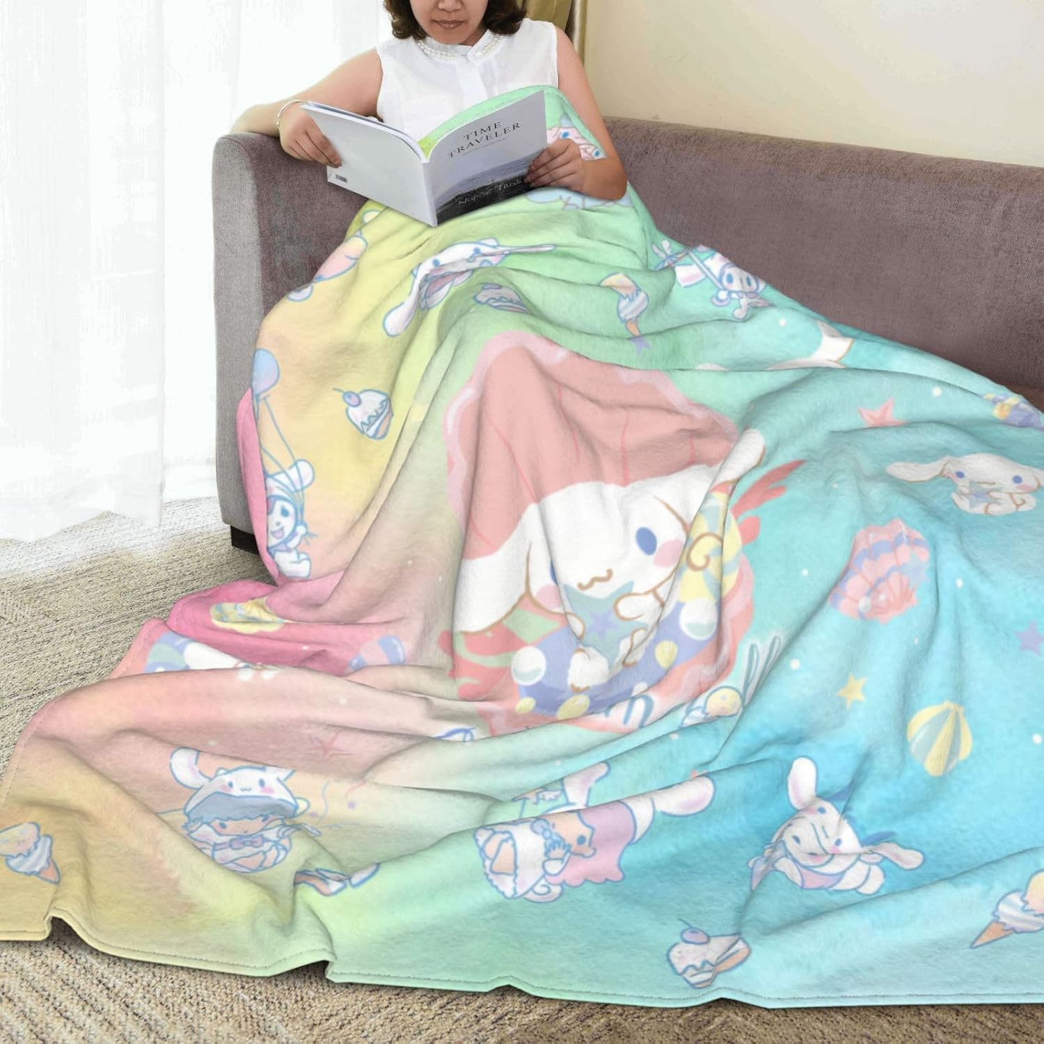 Manta de franela de teñido anudado, manta de felpa de 80 x 60 pulgadas, ultra suave, cómoda, con diseño de perro de dibujos animados para interiores