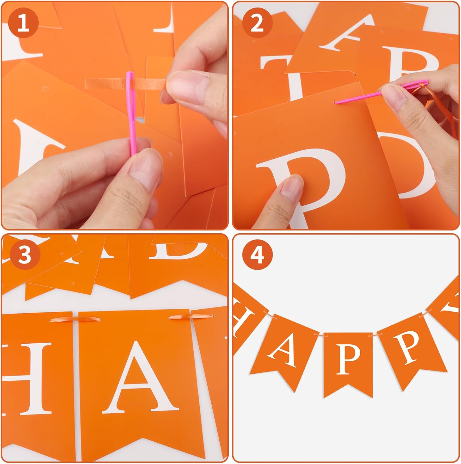 Cartel de cumpleaños naranja con texto en inglés “Happy Birthday” para niños, niñas, mujeres, cumpleaños, decoración de fiesta de té, banderines,