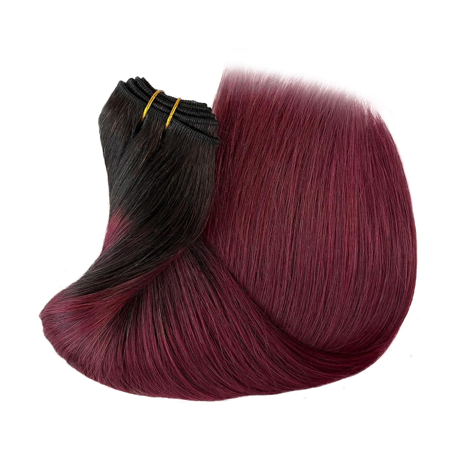 Extensiones de cabello humano para coser, color burdeos, atadas a mano, extensiones de cabello de trama de 16 pulgadas, sedosas y lacias,