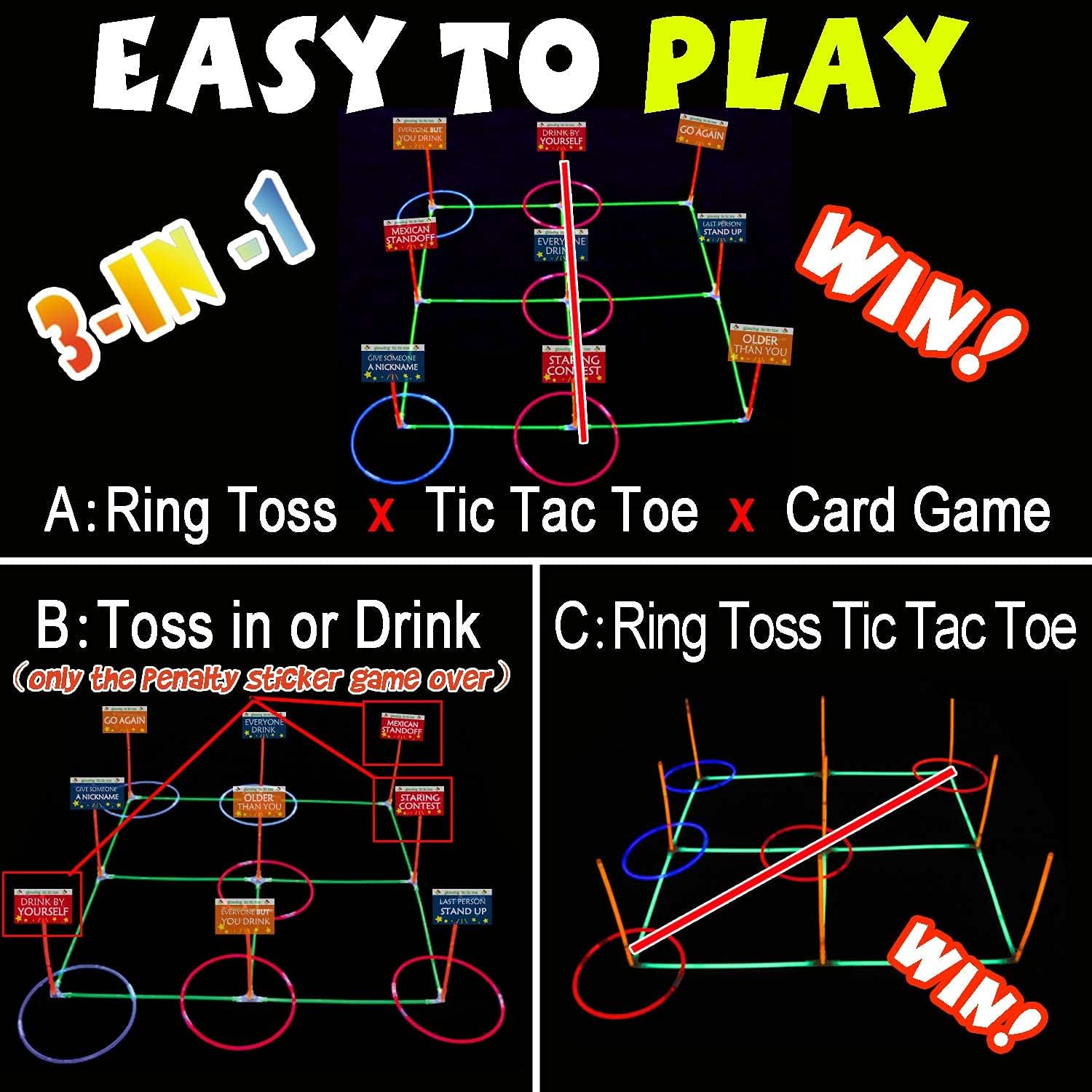 Juego gigante 3 en 1 de 18.2 pulgadas para adultos y familia, juegos de fiesta, campamento o patio trasero para todas las edades, con 27 paquetes de