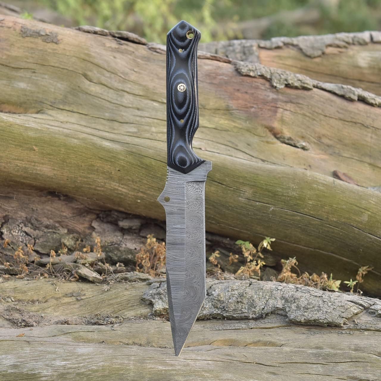 Grace Knives Cuchillo de caza hecho a mano Tanto Cuchillo de hoja fija de acero de Damasco de 10.5 pulgadas EDC con funda de cuero G-509 (micarta