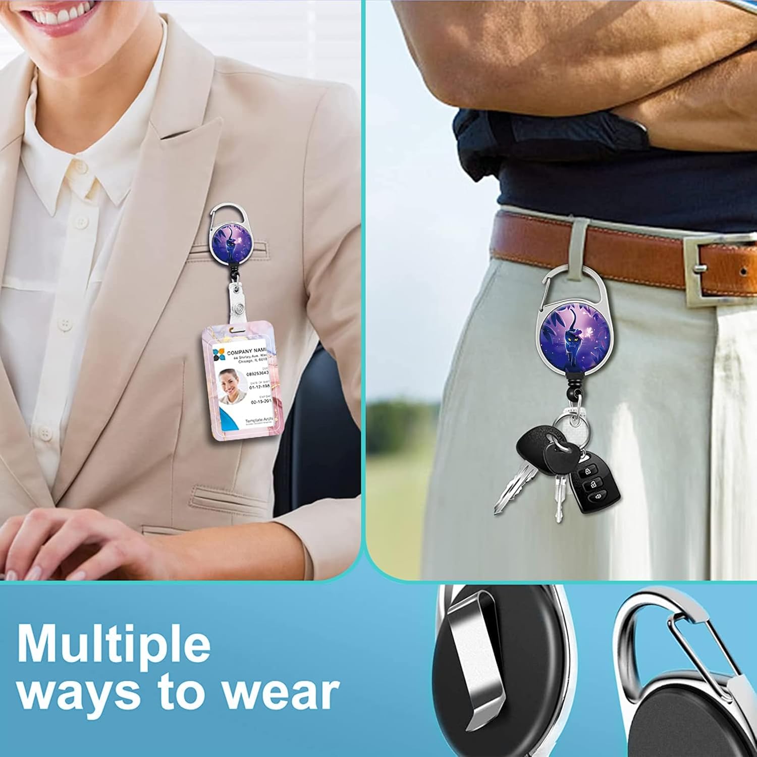ZHENBAOLAI Carrete retráctil, soporte para insignias, resistente con clip giratorio para cinturón, clips de identificación con nombre, llavero para