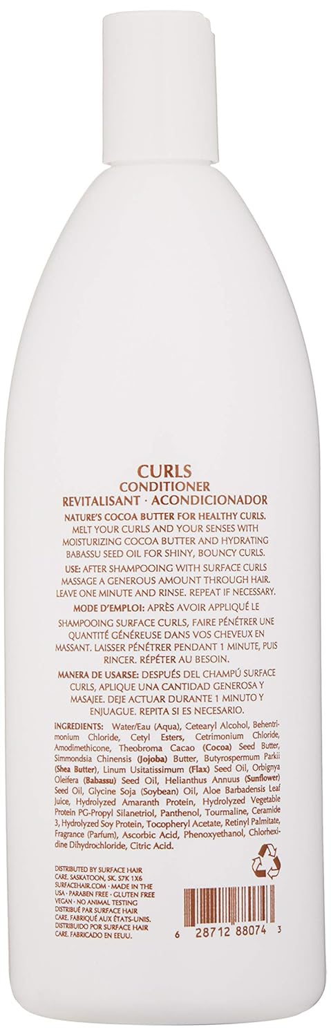 Surface Acondicionador de rizos para hidratar, limpiar, suavizar y brillar, sin sulfatos y sin parabenos, protección natural para el cabello
