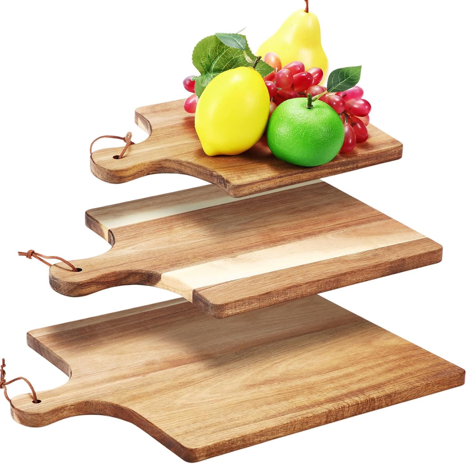Tioncy Juego de 3 tablas de cortar de madera de acacia grandes de 16.5 x 13 pulgadas, 13.3 x 10 pulgadas y 11.5 x 9 pulgadas, tablas de charcutería