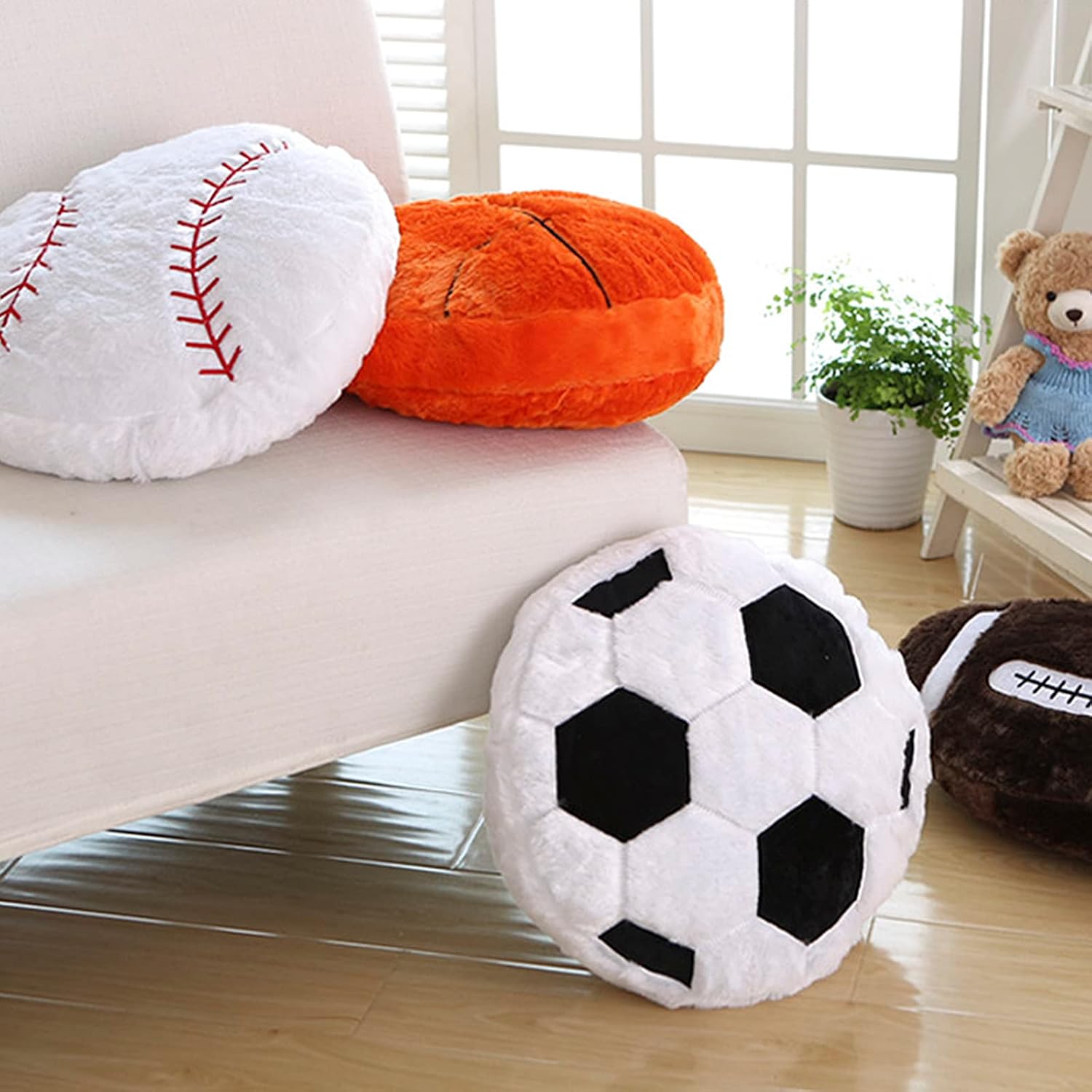 Almohada de baloncesto suave y esponjosa, juguete de fútbol de felpa, acogedora almohada deportiva, cojín de espalda grueso, decoración de sofá,