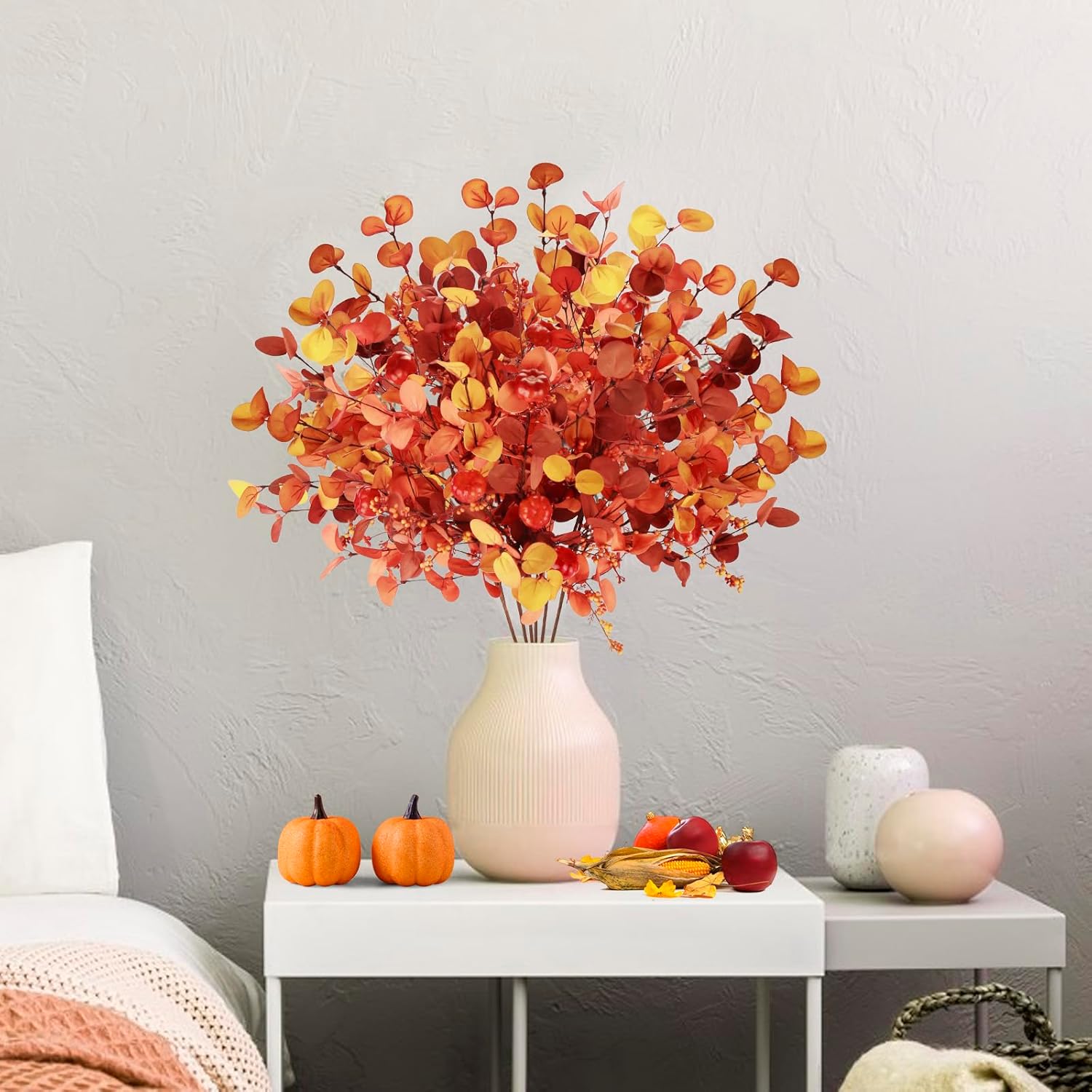 ultimatumX 6 tallos de otoño para jarrones, tallos artificiales de bayas de calabaza para otoño, decoración de interiores y exteriores, tallo de