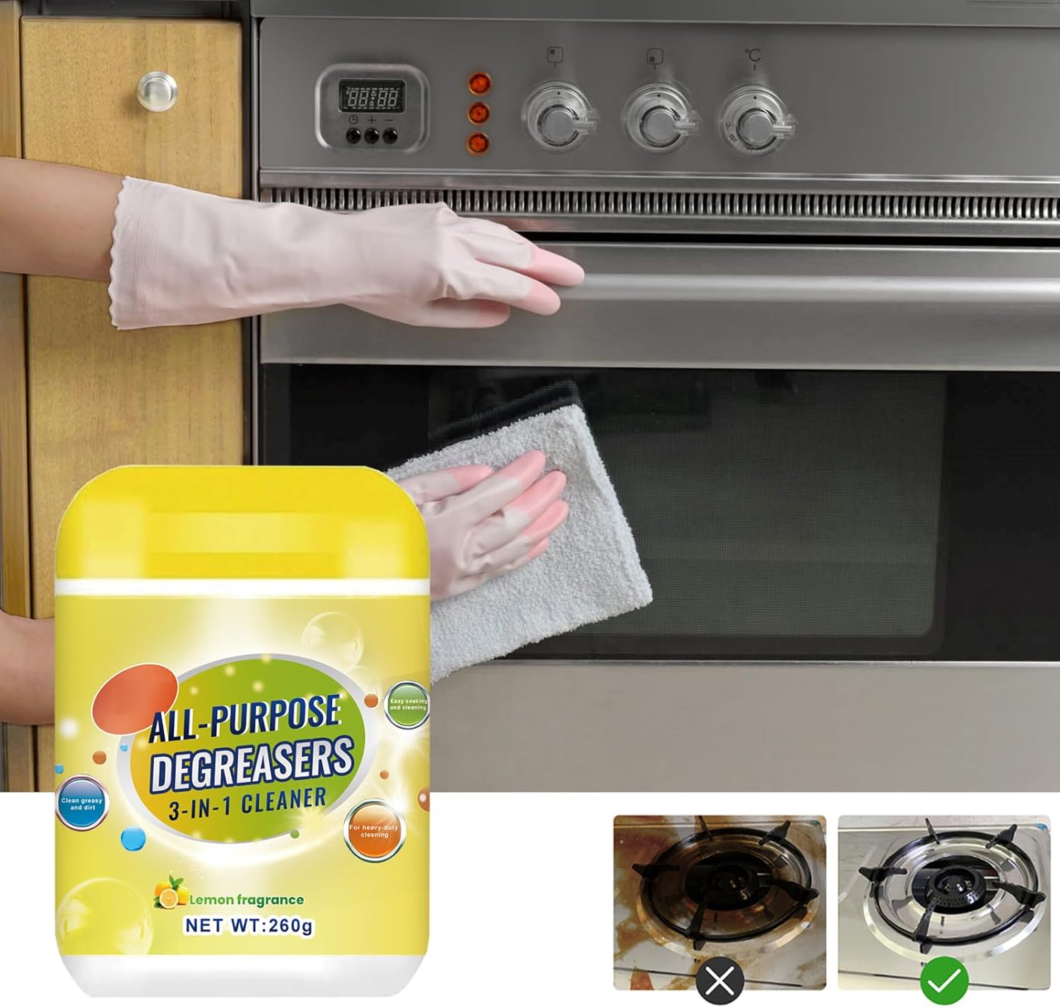 Powergleam Limpiador Powergleam 3 en 1, desengrasante multiusos para limpieza de alta resistencia, potente polvo de limpieza multiusos de cocina,