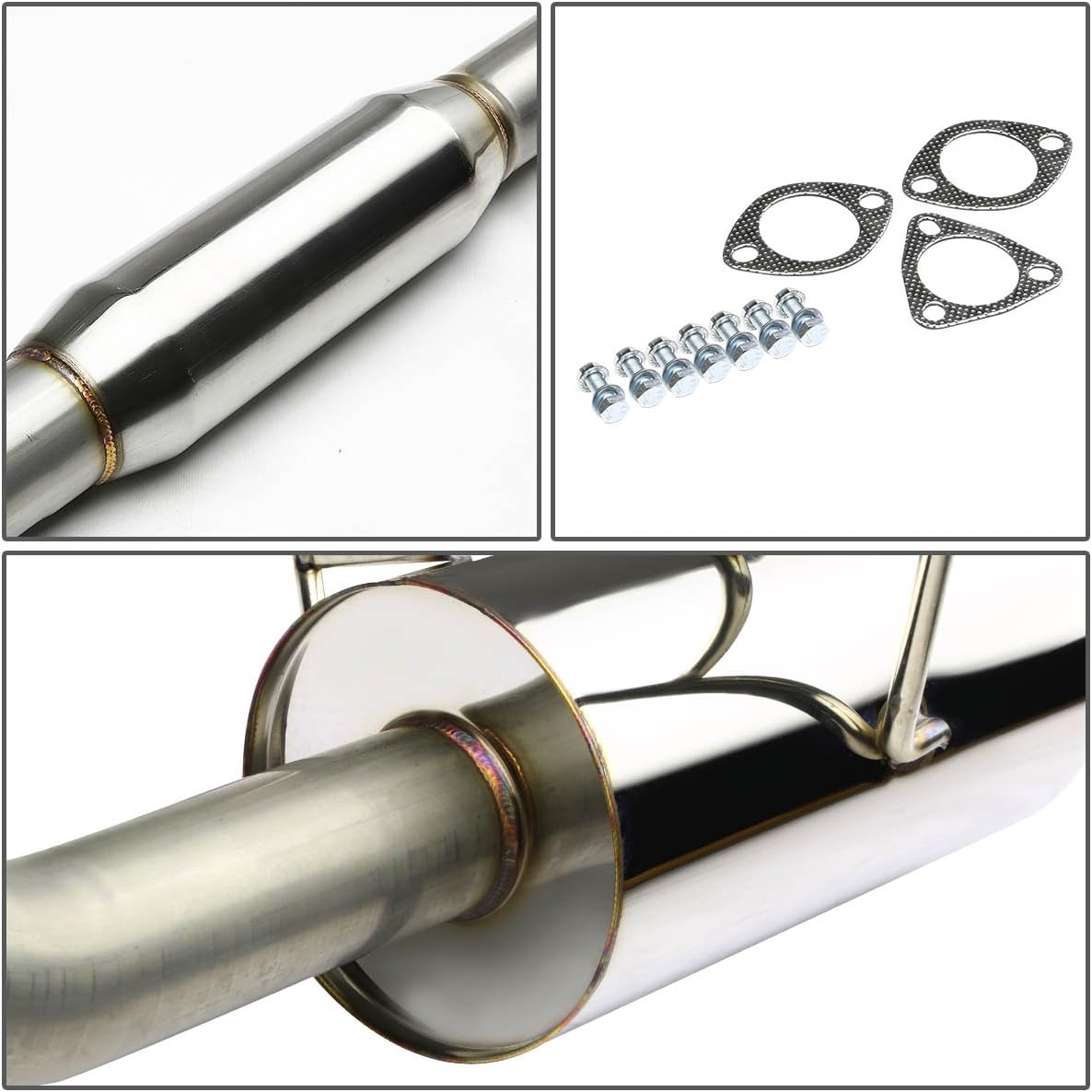 Auto Dynasty Sistema de escape Catback de acero inoxidable con punta de silenciador enrollado de 4 pulgadas compatible con Honda Civic EX 1.7L 01-05