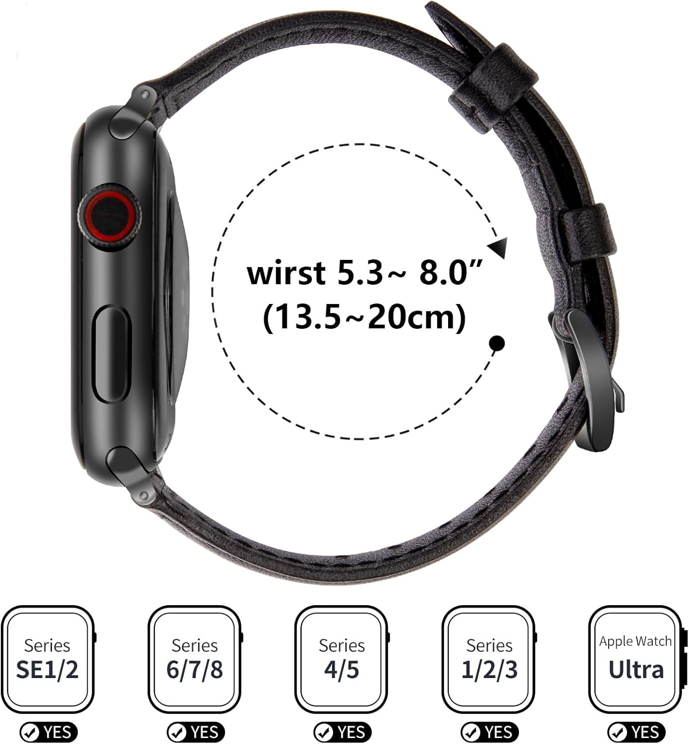 Paquete de 2 correas delgadas de cuero genuino compatibles con Apple Watch Band de 1.496 pulgadas, 1.575 pulgadas, 1.614 pulgadas, 1.654 pulgadas,
