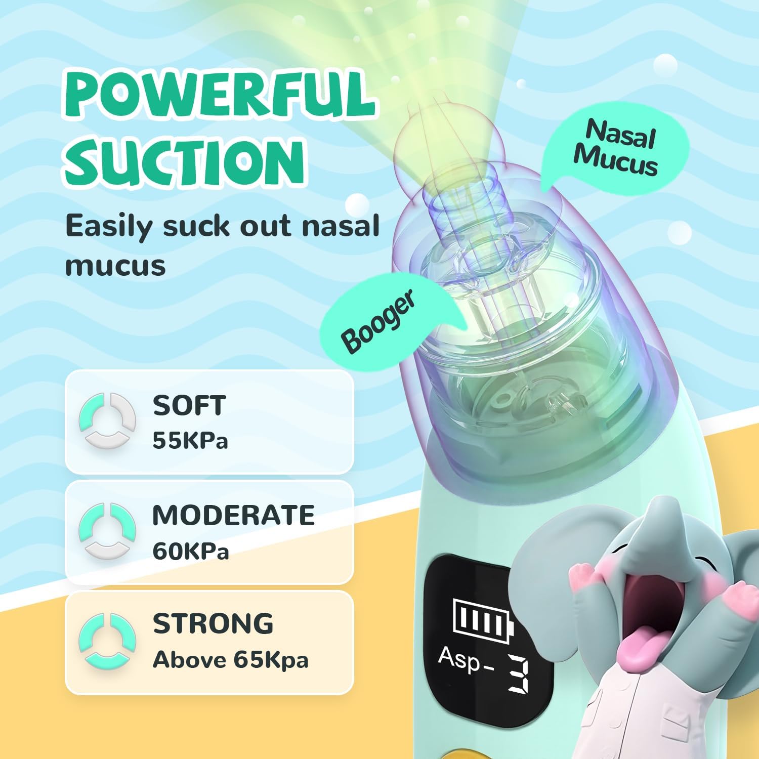 Aspirador nasal para bebé, removedor eléctrico de mocos automático con luz LED y música recargable con ventosa nasal para niños mocosos, nariz,