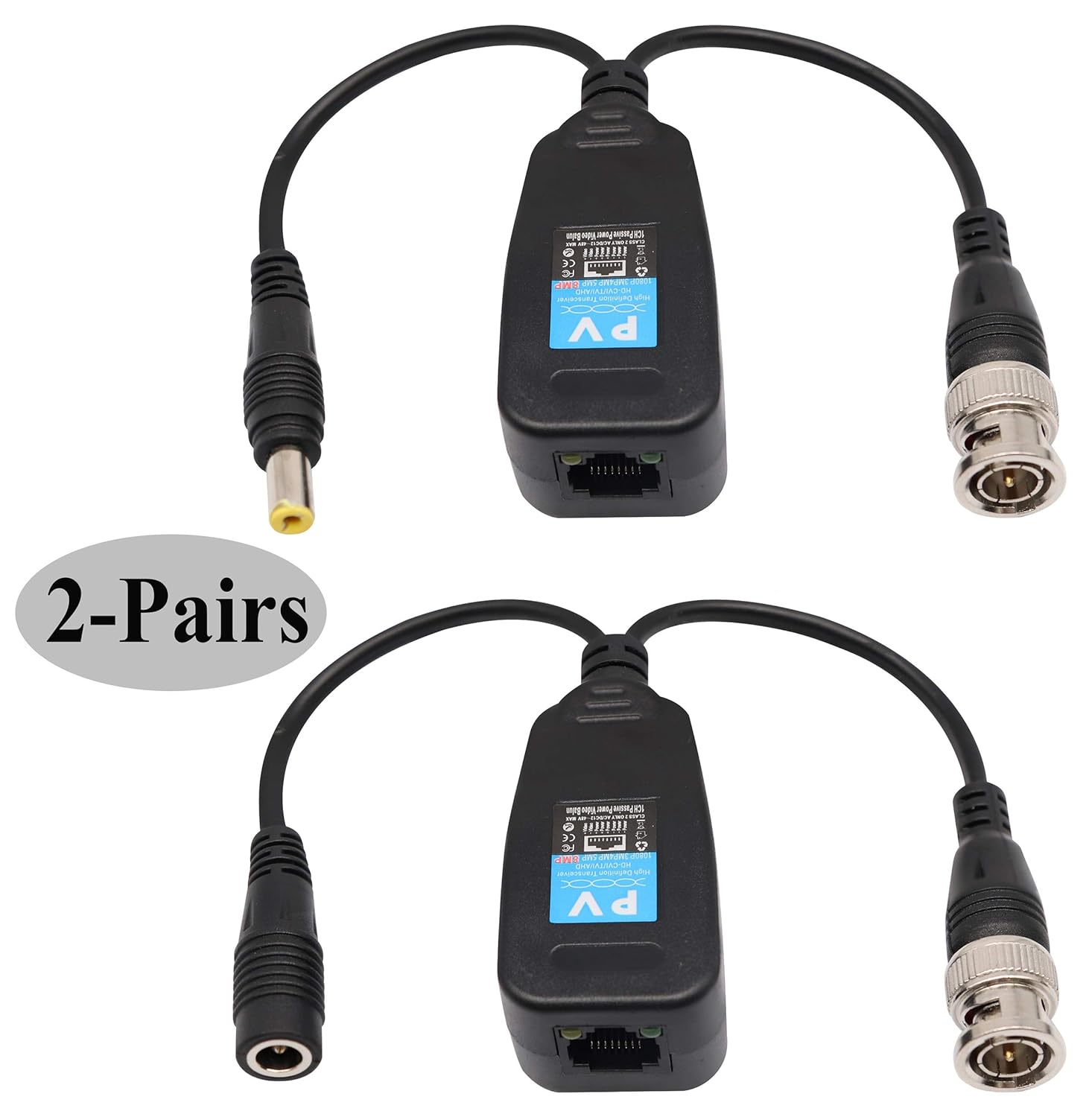 Video Balun Transmisor Transceptor RJ45 a BNC HD-CVITVIAHDCVBS con conector de alimentación CC para 1080P 3MP 4MP 5MP 8MP CCTV Sistema de cámaras de