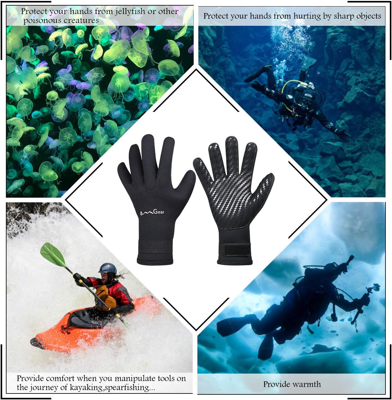 OMGear Guantes de neopreno de buceo, guantes de neopreno de 0.118 pulgadas (0.118 in) térmicos flexibles con correa ajustable para la cintura para