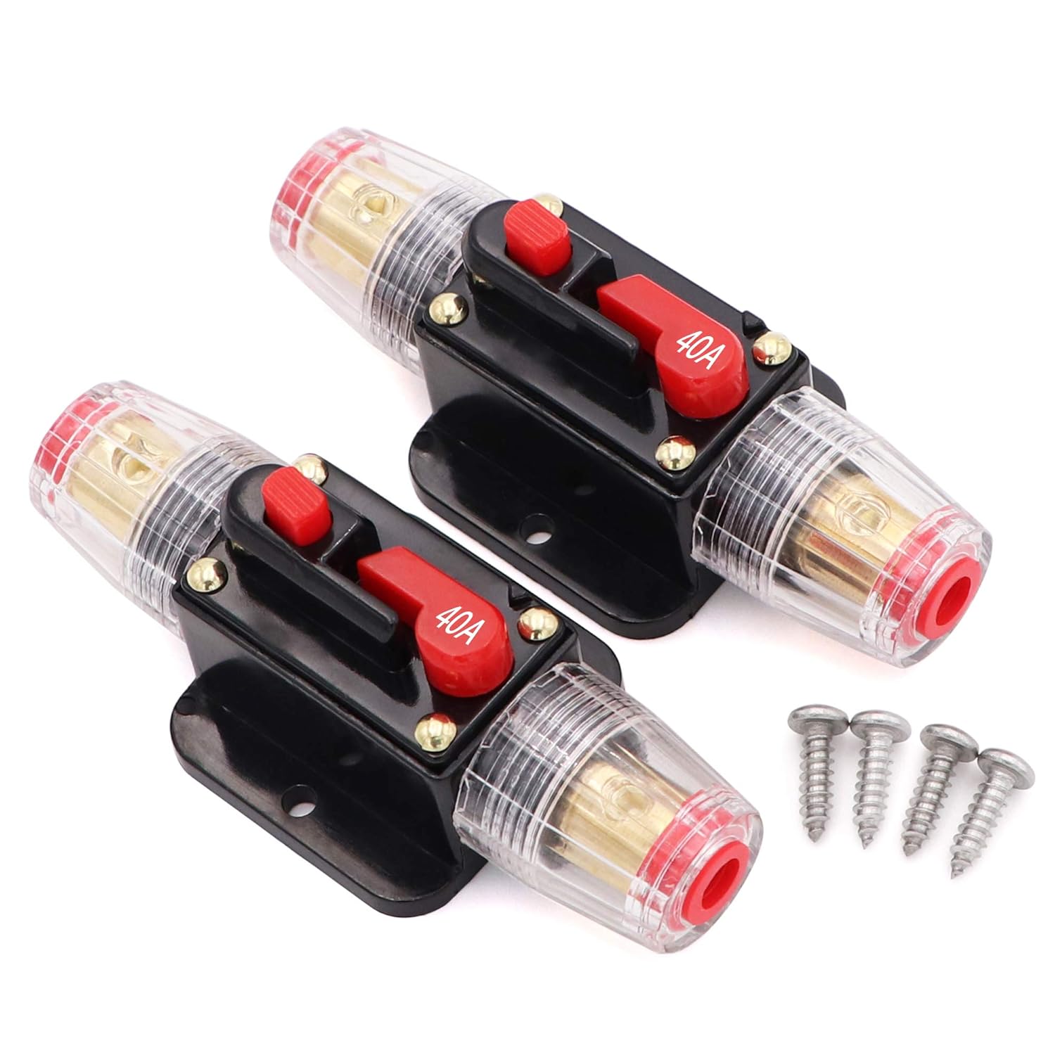 2 piezas, interruptor automático de sobrecarga en línea de suministro de audio, restaurable 30 A, 40 A, 50 A, 60 A, 100 A, 150 A, 12 V-24 V CC, 2