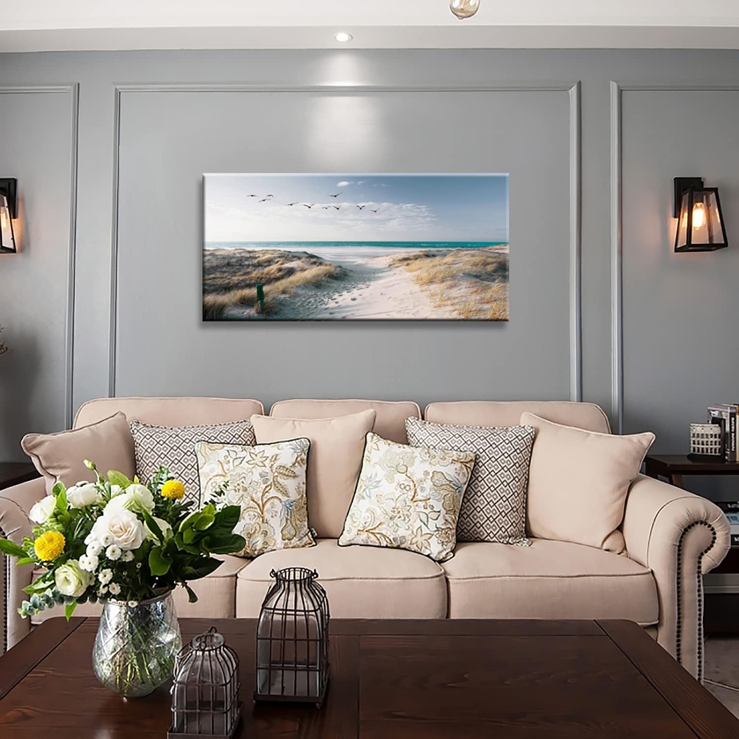 Decoración de pared de playa, lienzo, cuadros artísticos para dormitorio, sala de estar, offico, enmarcado, pinturas de baño, impresiones de sol y