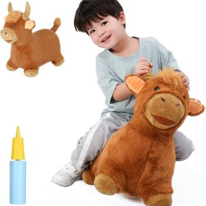 INPANY Juguetes hinchables de salto de toros Tolva de vaca de felpa marrón para niños pequeños, caballo inflable de animales de granja, paseo al INPANY Juguetes hinchables de salto de toros Tolva de vaca de felpa marrón para niños pequeños, caballo inflable de animales de granja, paseo al
