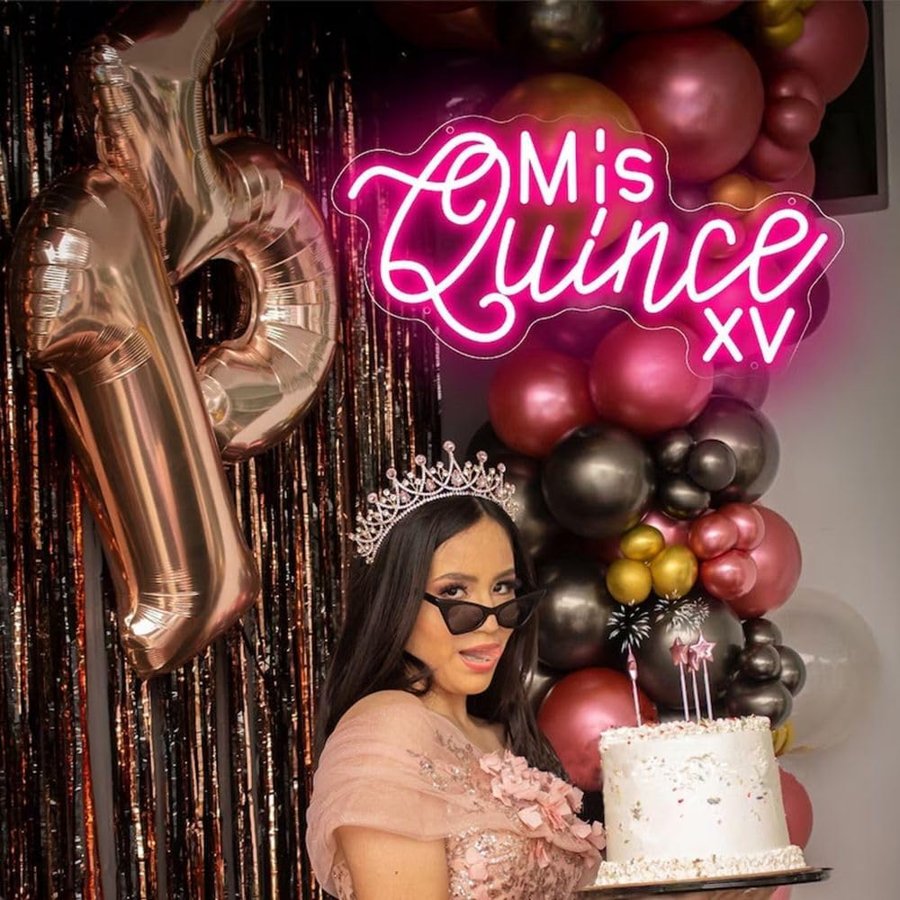 Mis Quince – Letrero de neón LED de quinceañera personalizado para decoración de pared, letrero de neón rosa Mis XV años, arte de pared, letreros de