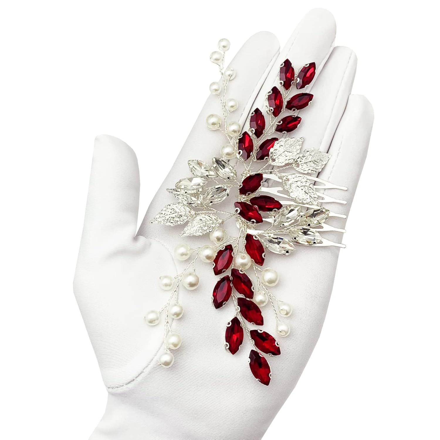 Bride – Peine de boda con perlas de diamantes de imitación de cristal, accesorios para mujeres y niñas, fiesta de regreso a casa (rojo vino)
