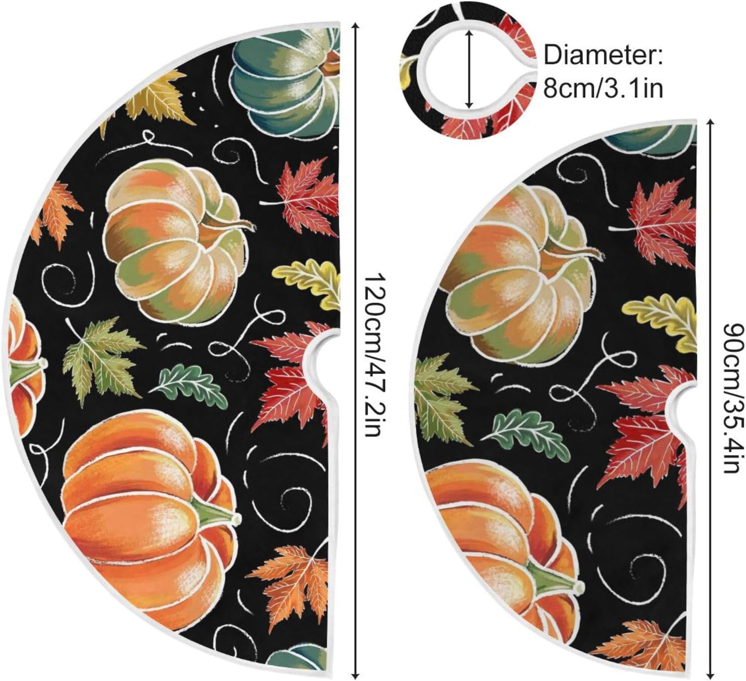 Pumpkin Falling Leaves Xmas Tree Skirt, Tree Skirt Decorations, 47.2 in Tree Skirt Washable, Fall Decoration