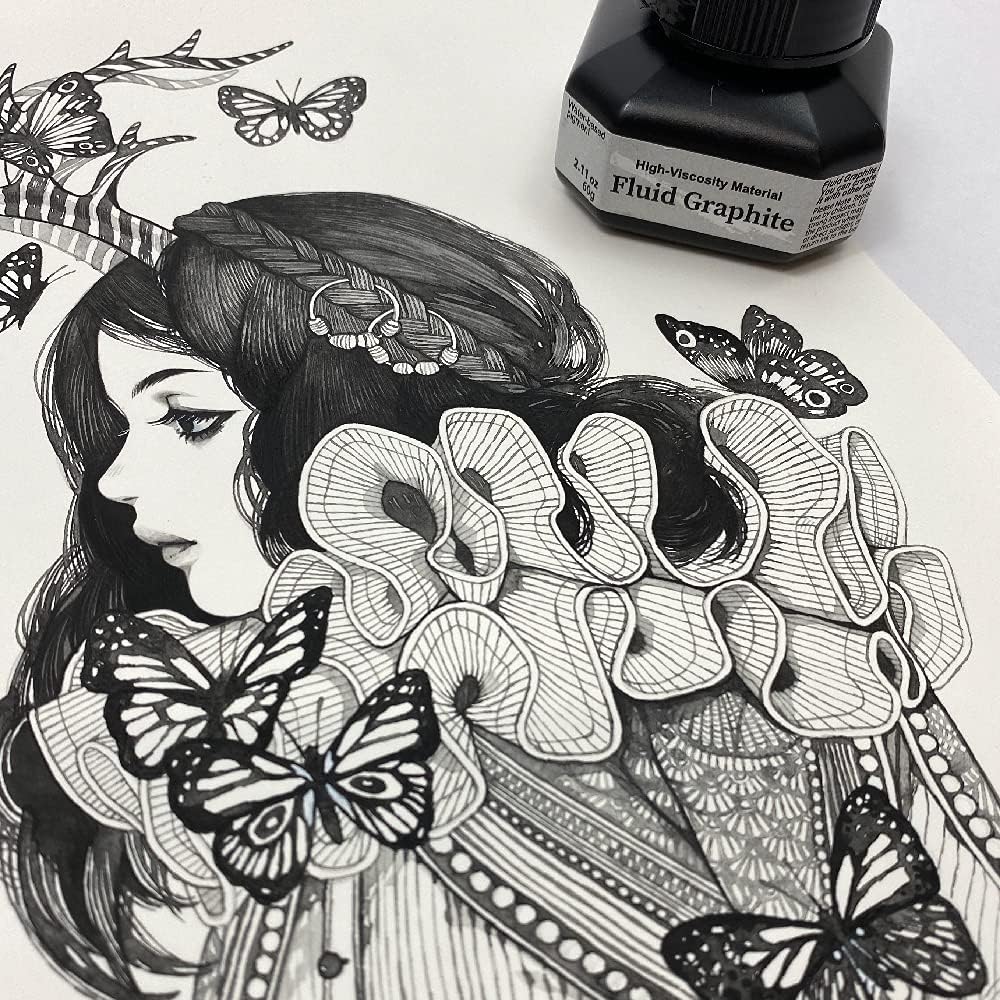Kuretake ZIG – Pintura de grafito fluido, 2.3 onzas líquidas, color negro metálico para manualidades, arte, ilustración, pluma de inmersión,