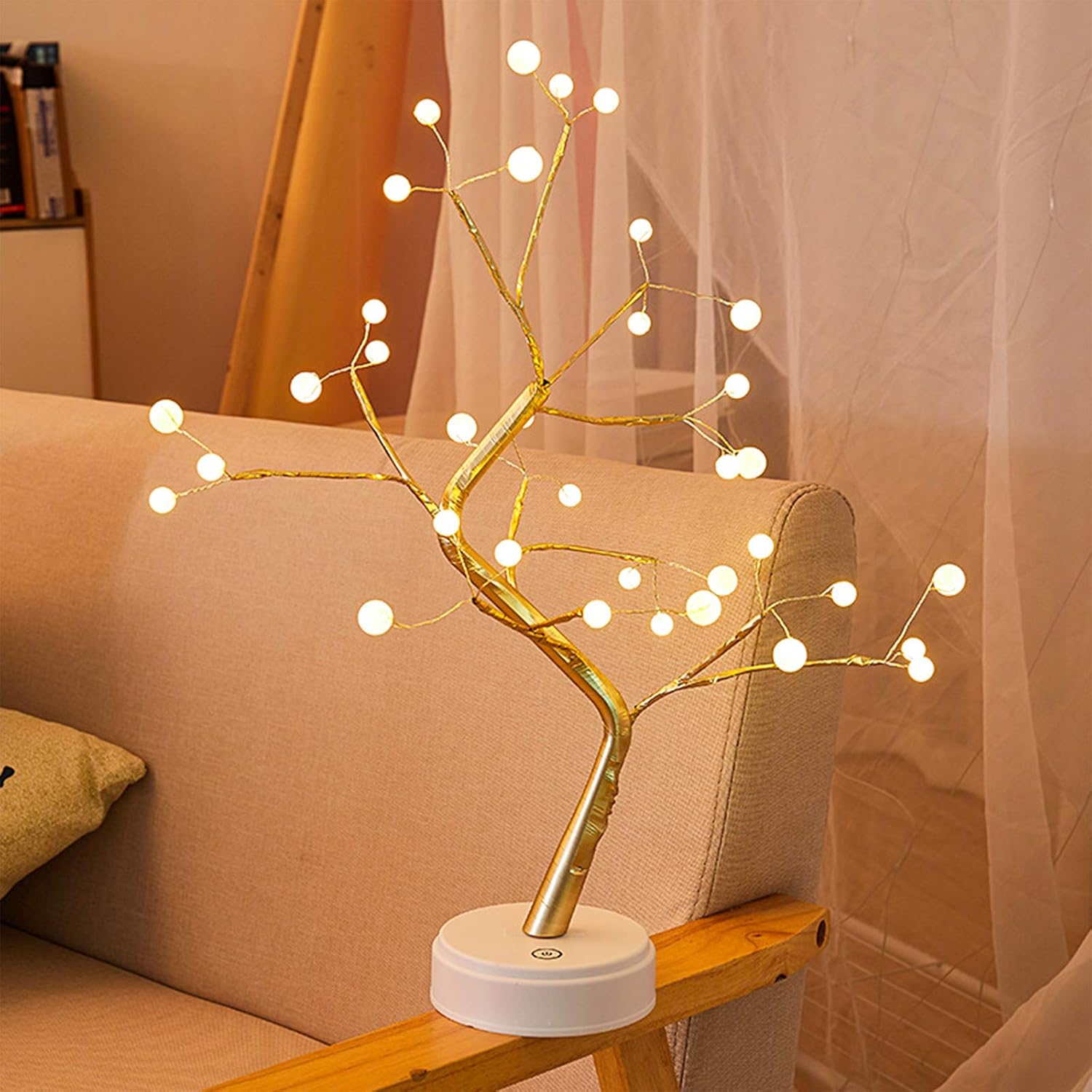Luz LED de árbol bonsái de mesa con 36 perlas, luz artificial blanca cálida para árbol de hadas, decoración para Acción de Gracias, boda, fiesta,