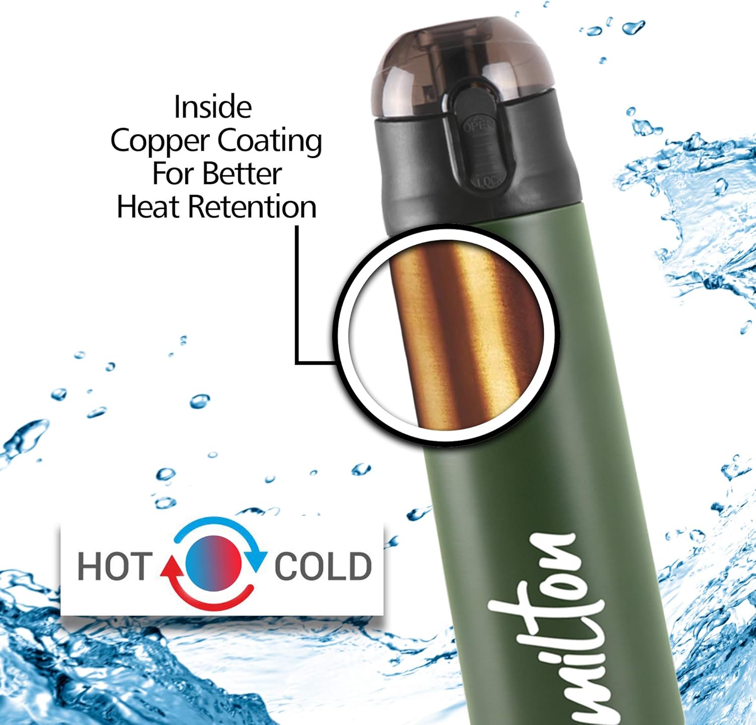 Milton New Crown 400 Thermosteel Botella de agua fría y caliente las 24 horas, 11.8 fl oz, verde  Fácil de transportar  Botella de oficina