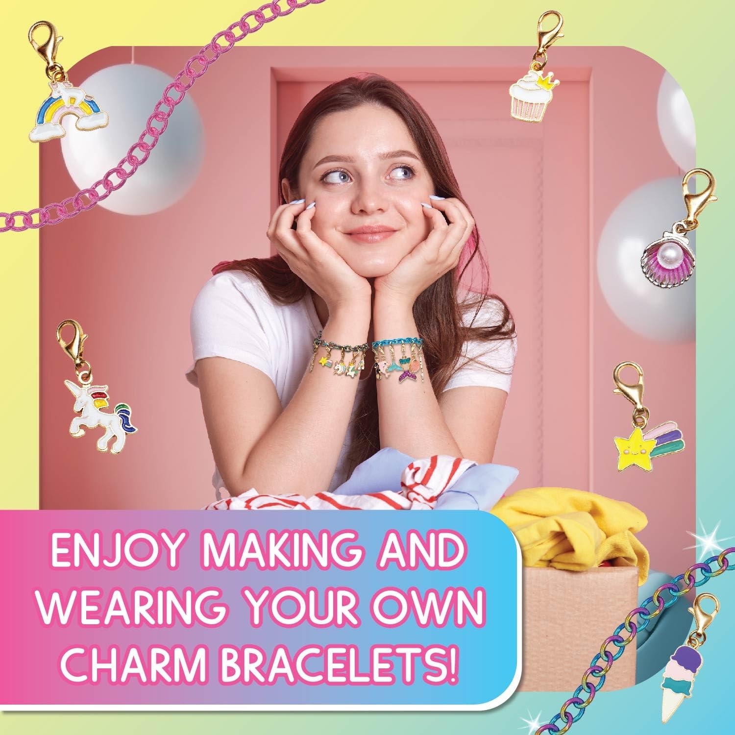 CharmWow – Kit de fabricación de joyas de sirena y unicornio para niñas de 4 años en adelante, crea pulsera de unicornio para niñas de 4 a 6 años o