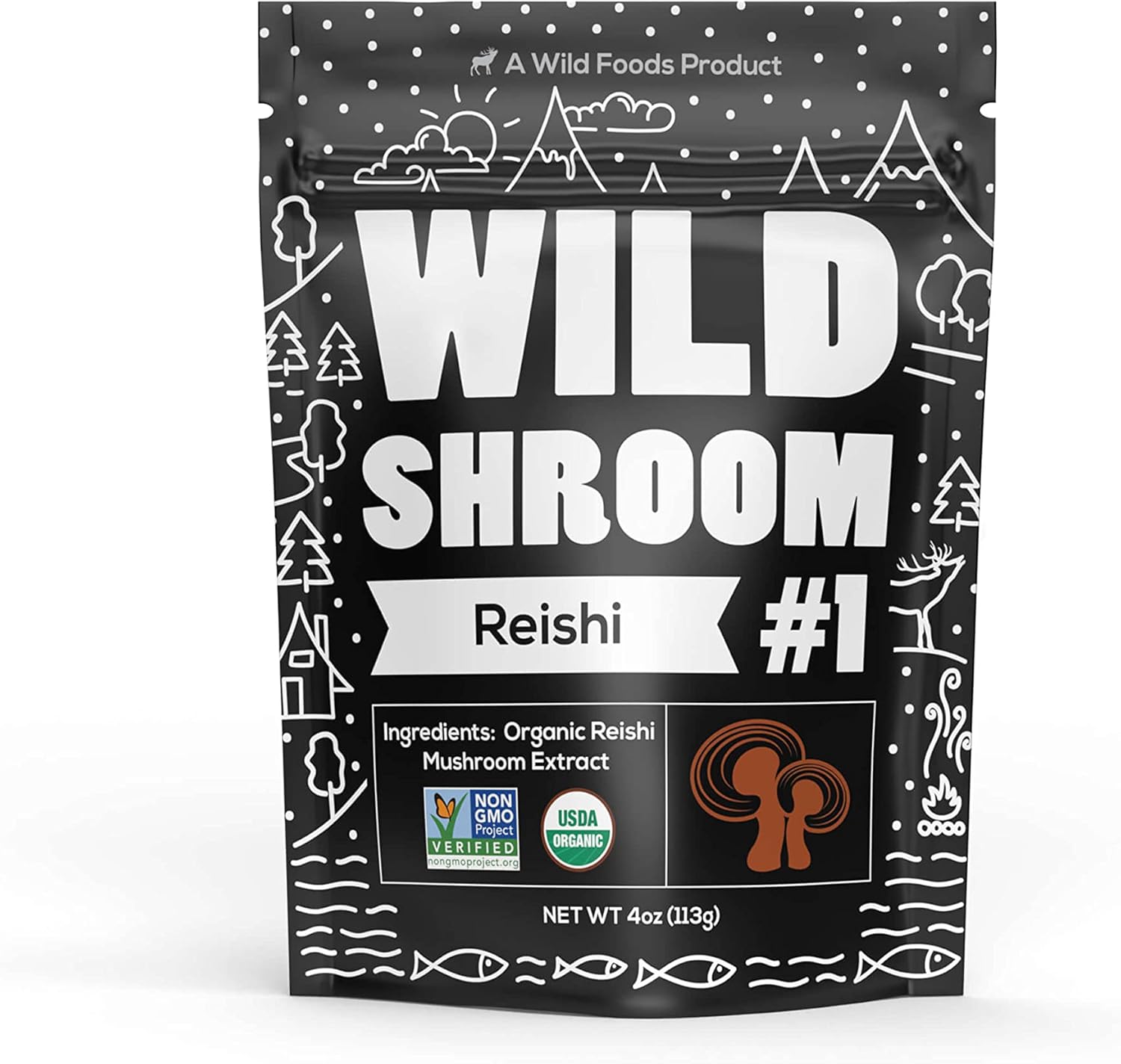Wild Foods – Extracto de hongos Reishi 101 superalimento en polvo  Solo cuerpos fructíferos  Hierba adaptogénica para el sistema inmunológico, ayuda