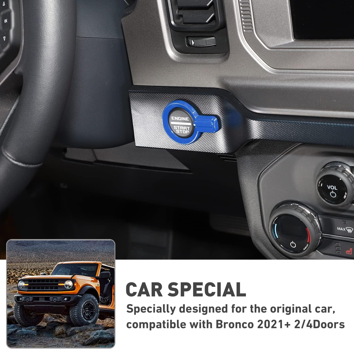 Compatible con Ford Bronco – Cubierta de anillo de botón de arranque del motor de consola central compatible con Ford Bronco 2021 2022 2023 2024 2 2